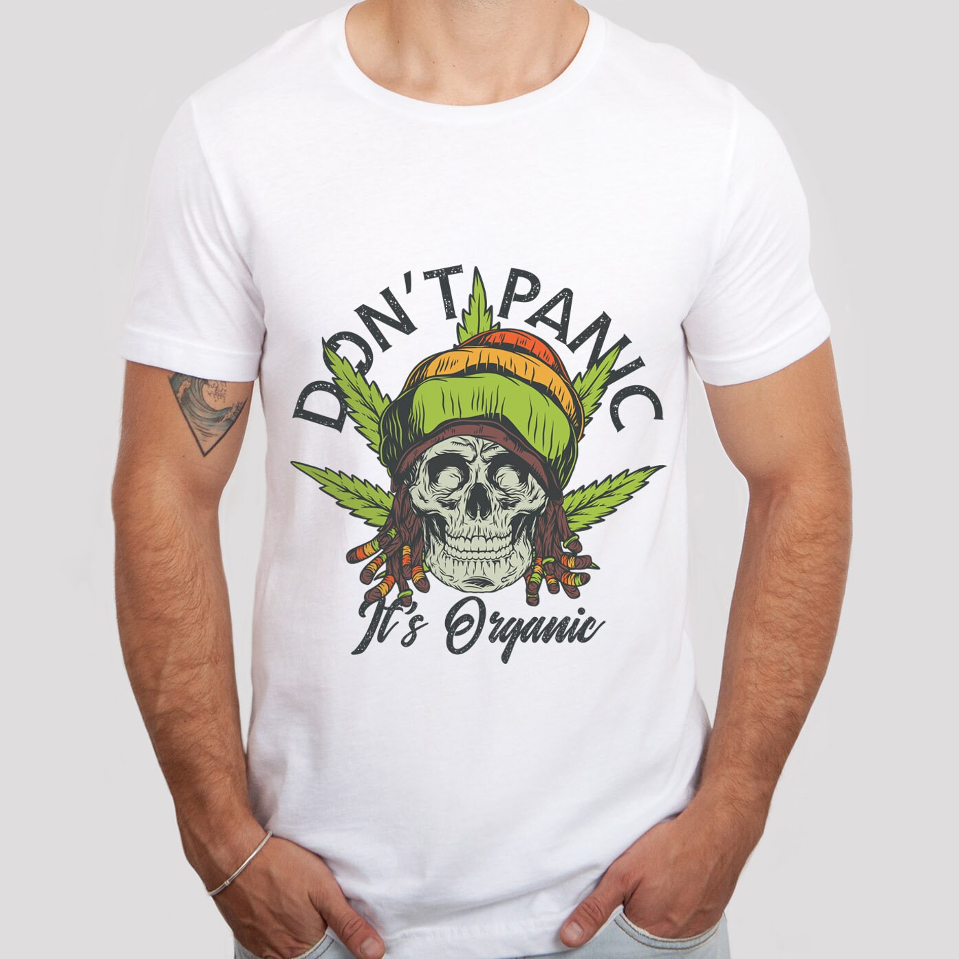 Smoking Skull Shirt, Funny Weed T-shirt, Don't Panic It's Organic Shirt, Humor Shirt, Rasta Man Shirt, Gift for Him, Gift for Her