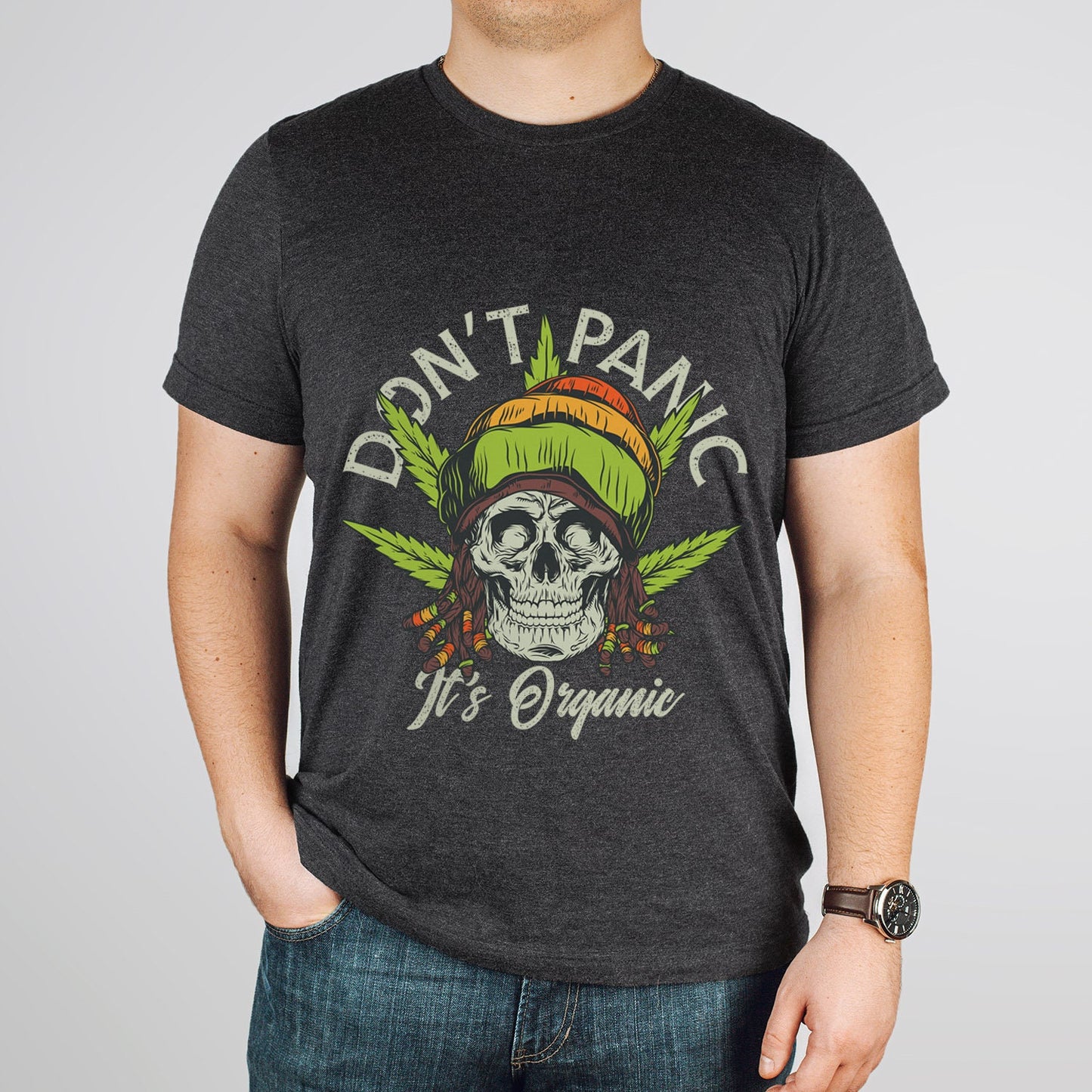 Smoking Skull Shirt, Funny Weed T-shirt, Don't Panic It's Organic Shirt, Humor Shirt, Rasta Man Shirt, Gift for Him, Gift for Her