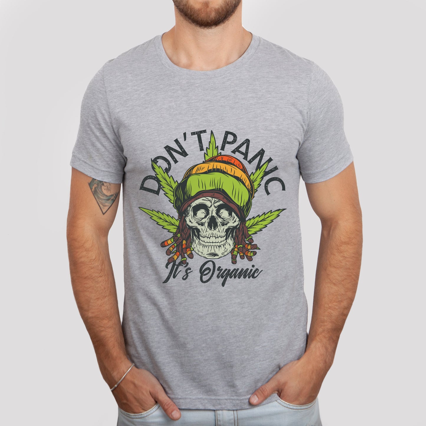 Smoking Skull Shirt, Funny Weed T-shirt, Don't Panic It's Organic Shirt, Humor Shirt, Rasta Man Shirt, Gift for Him, Gift for Her