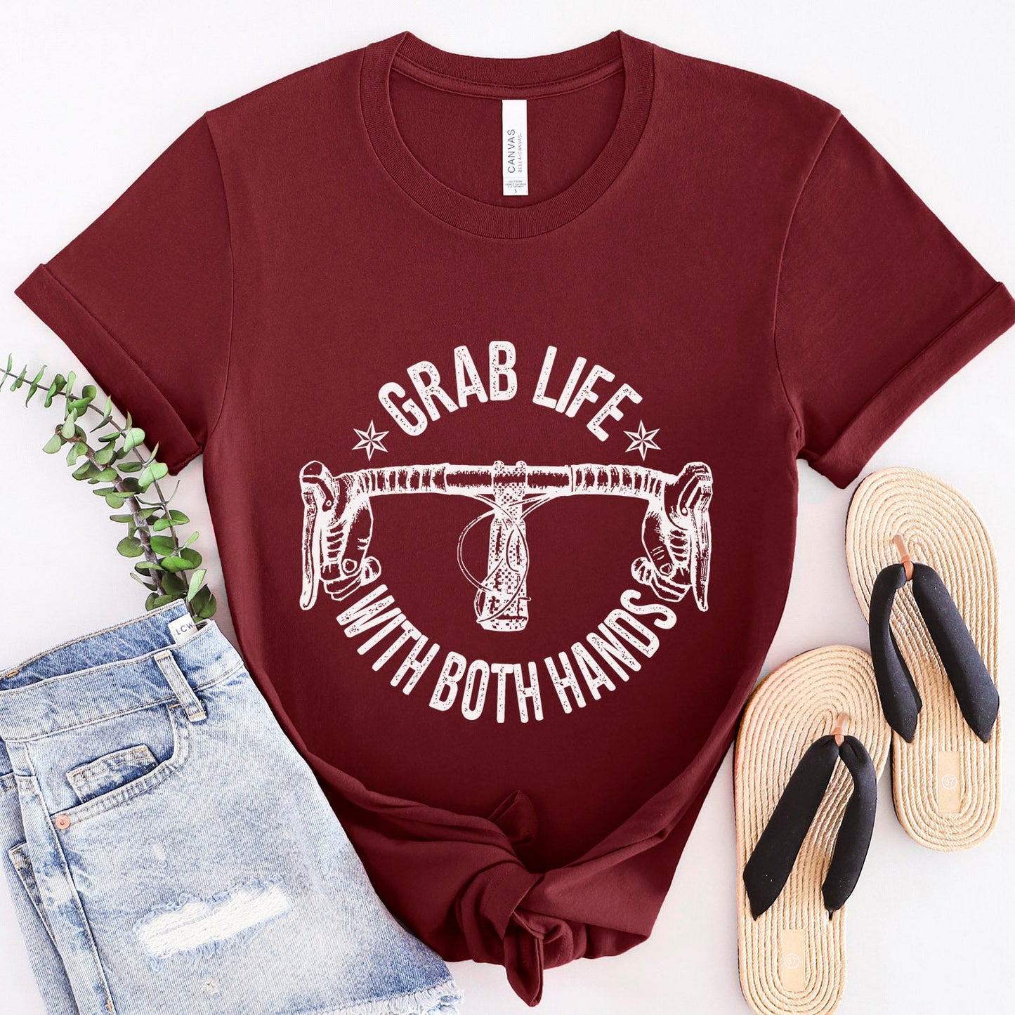 Biker Shirt, Grab Life with Both Hands T-Shirt, Inspirierendes T-Shirt, Lifestyle Zitat Shirt, Traveler Shirt, Naturliebhaber T-Shirt