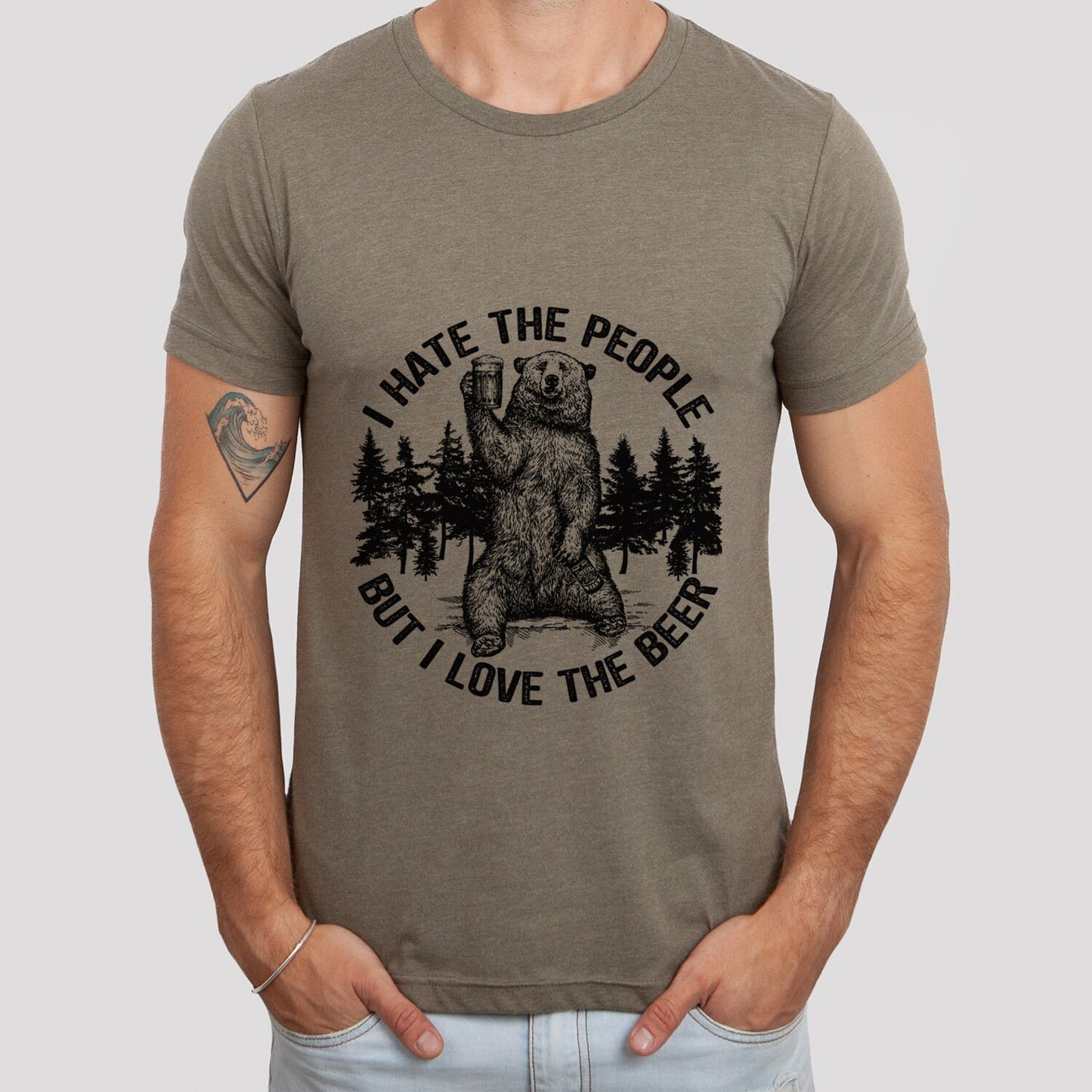 Bärenshirt, Shirt mit Bär und Bier, Ich hasse Menschen, aber ich liebe das Bier-T-Shirt, Liebe Bier-T-Shirt, Reise-Shirt, Liebe Natur-Shirt