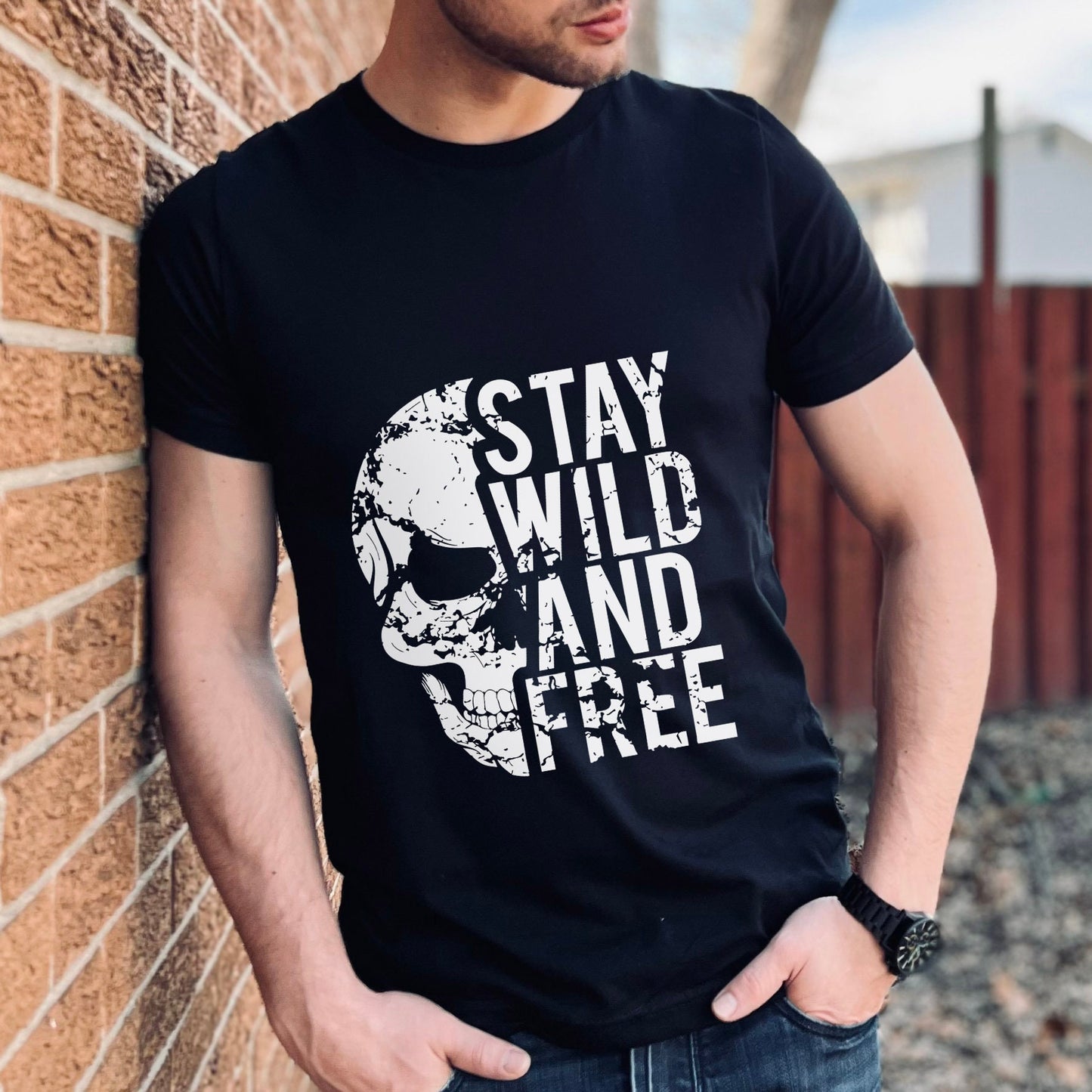 Stay Wild and Free Shirt, Skull Skeleton T-shirt, Wildlife T-shirt, Freedom T-Shirt, Travelers Shirt, Motorcycle Shirt, Bikers Shirt