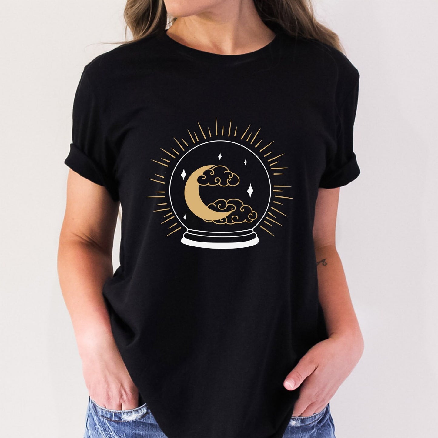 Celestial Crystal Ball T-shirt, Boho T-shirt, Inspirational T-shirt, Bohemian T-shirt, Moon and Stars T-Shirt, Gift Travel Shirt