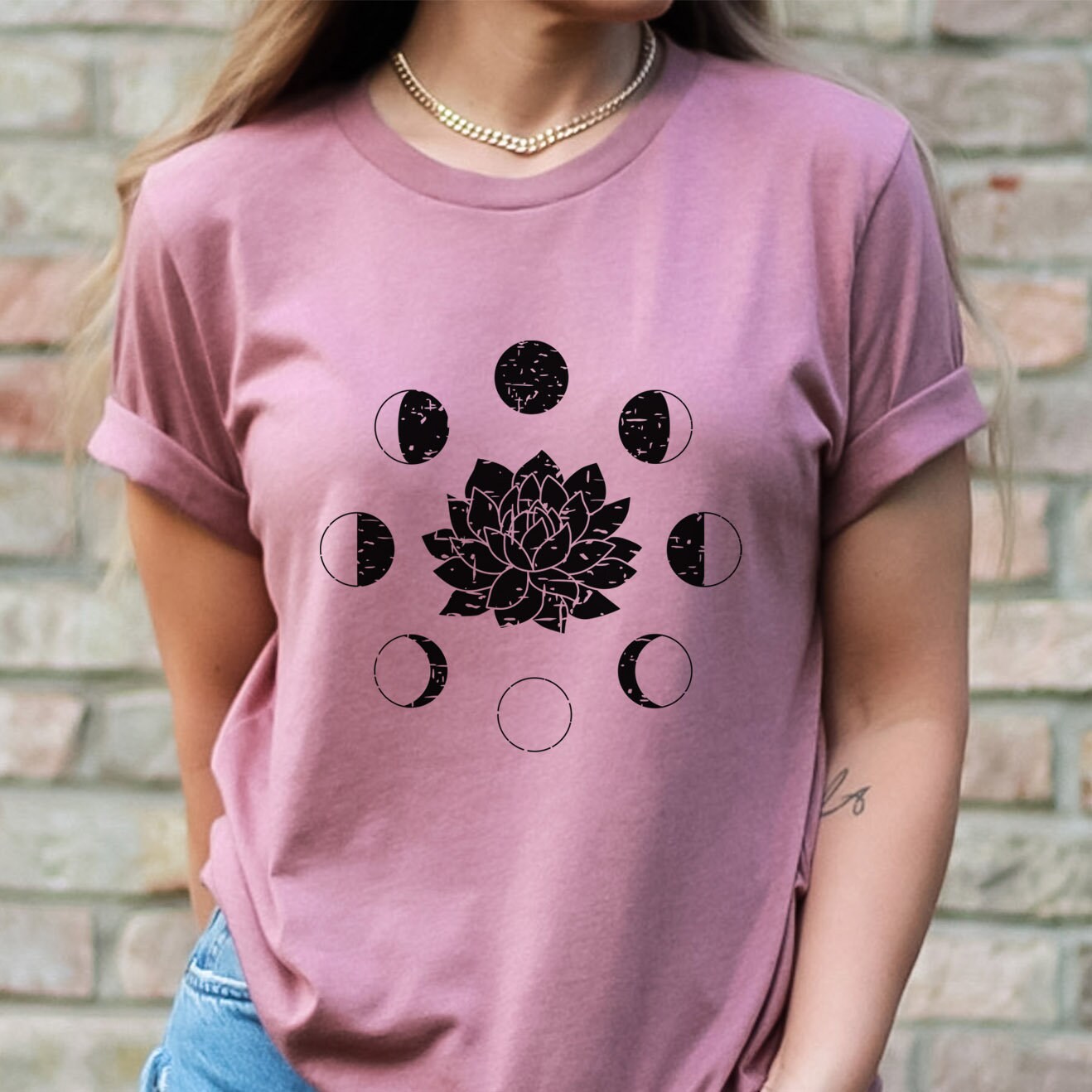 Lotus Mond Phase T-Shirt, Boho T-Shirt, Grunge Shirt, Inspirierendes T-Shirt, Boho T-Shirt, Mond und Sterne T-Shirt, Geschenk für Sie