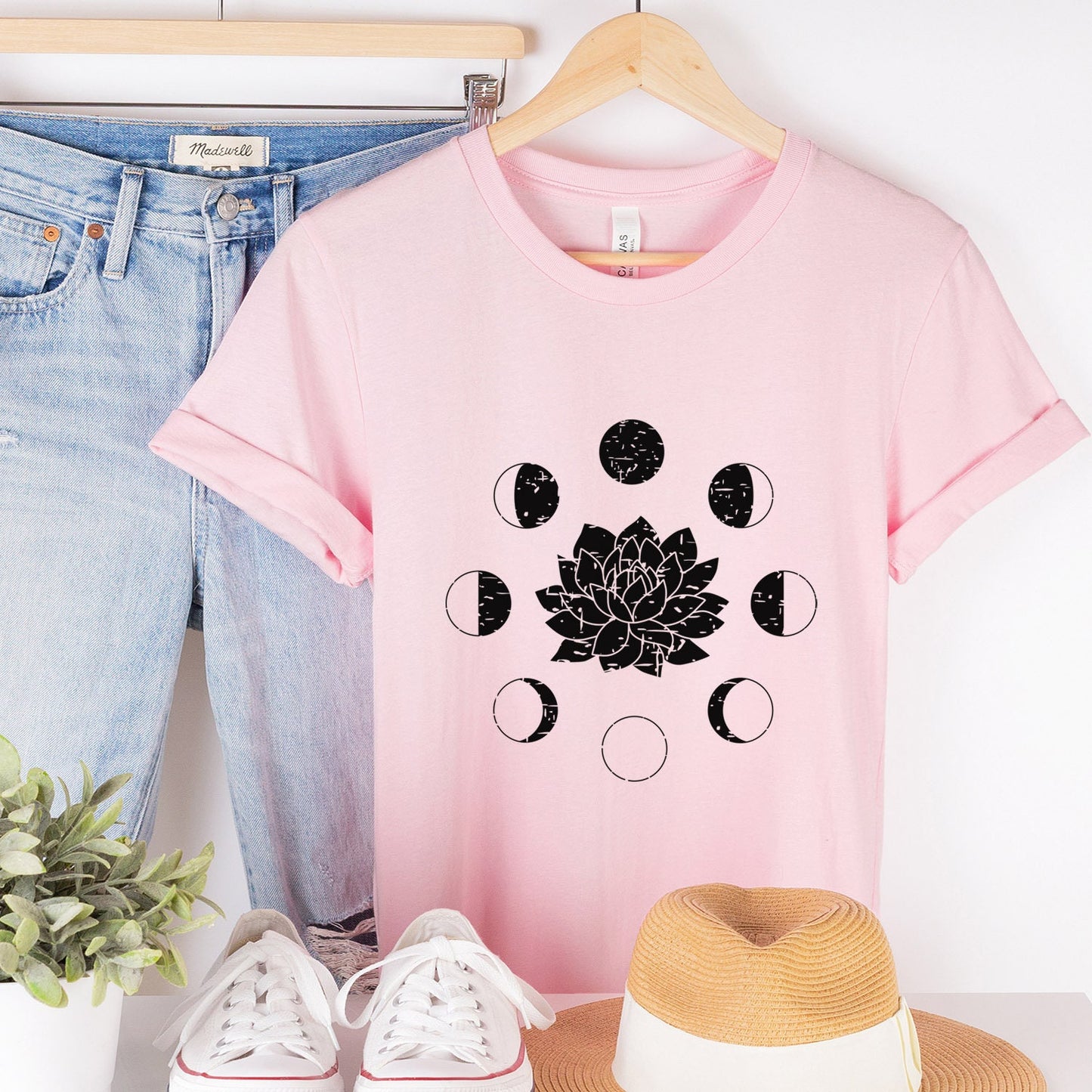 Lotus Mond Phase T-Shirt, Boho T-Shirt, Grunge Shirt, Inspirierendes T-Shirt, Boho T-Shirt, Mond und Sterne T-Shirt, Geschenk für Sie