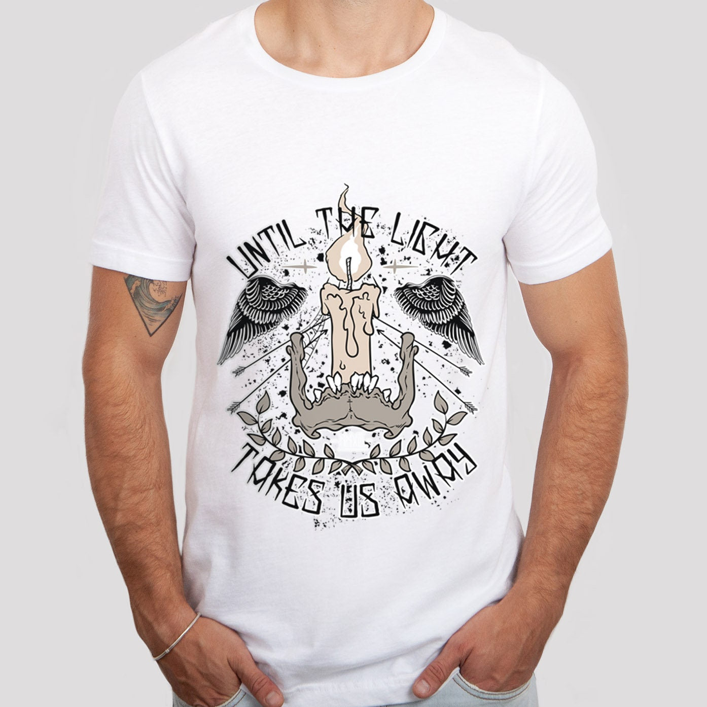 T-shirt Jusqu'à ce que la lumière nous emporte, T-shirt inspirant, T-shirt crâne, T-shirt rock heavy metal, T-shirt ailes, T-shirt rockers