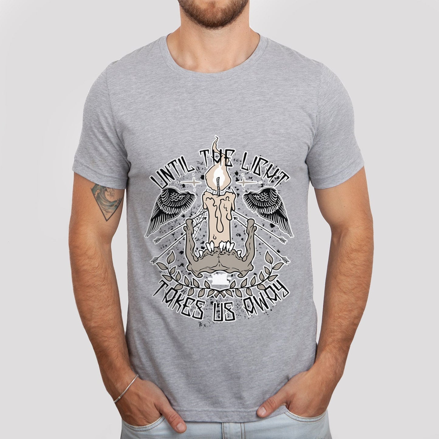 T-shirt Jusqu'à ce que la lumière nous emporte, T-shirt inspirant, T-shirt crâne, T-shirt rock heavy metal, T-shirt ailes, T-shirt rockers