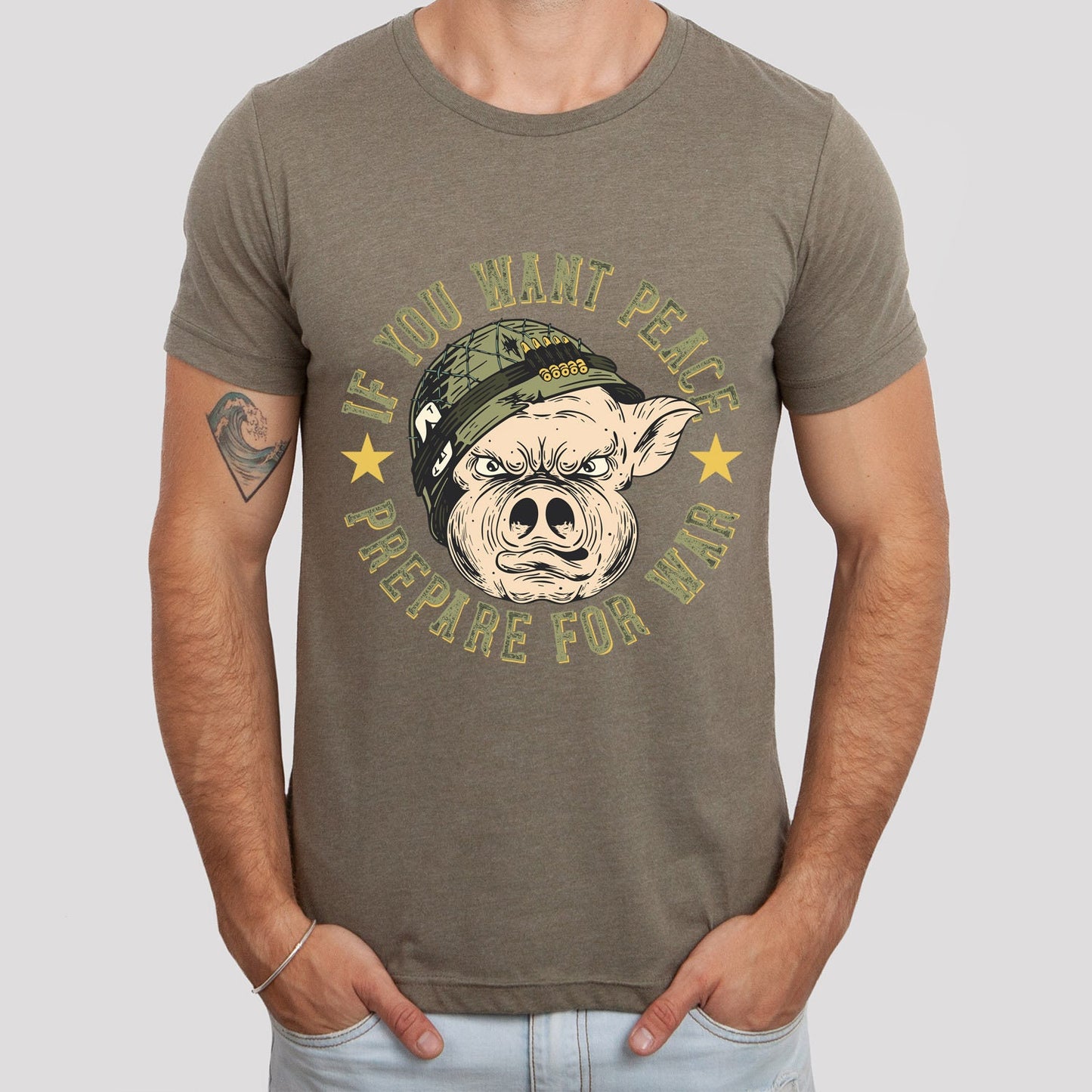 If You Want Peace Prepare for War T-Shirt, Peace T-Shirt, Kriegs T-Shirt, Militär Shirt, Schwein Shirt, T-Shirt mit Spruch, Shirt mit Schwein