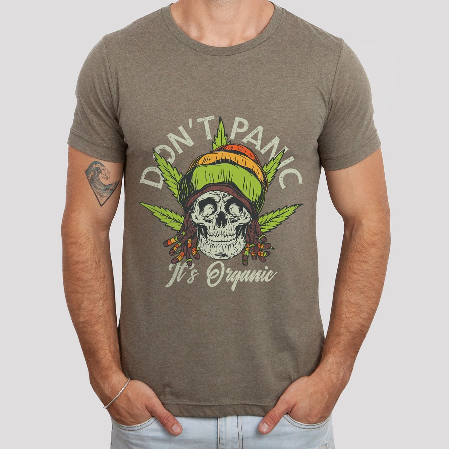 Smoking Skull Shirt, Funny Weed T-shirt, Don't Panic It's Organic Shirt, Humor Shirt, Rasta Man Shirt, Gift for Him, Gift for Her