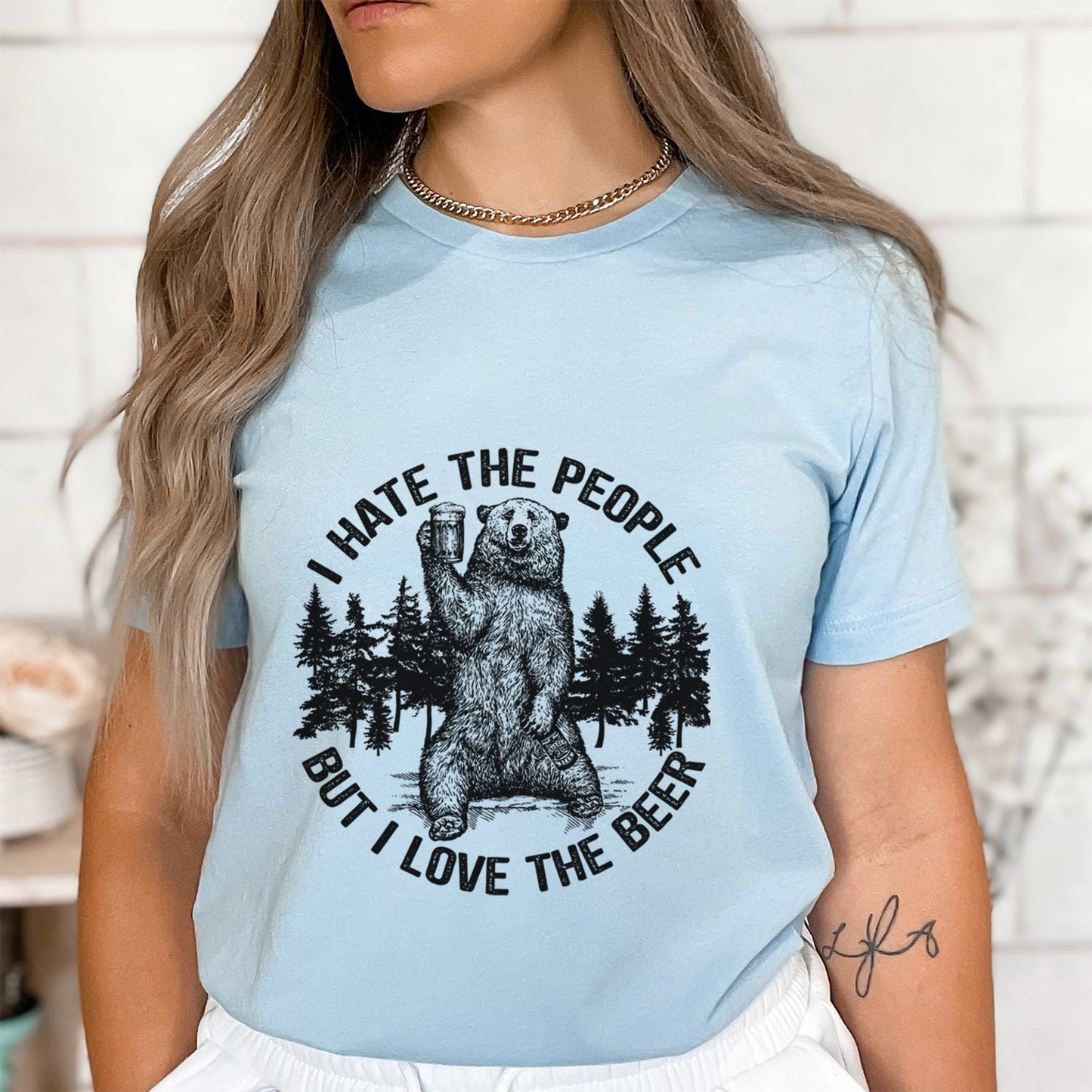 Bärenshirt, Shirt mit Bär und Bier, Ich hasse Menschen, aber ich liebe das Bier-T-Shirt, Liebe Bier-T-Shirt, Reise-Shirt, Liebe Natur-Shirt