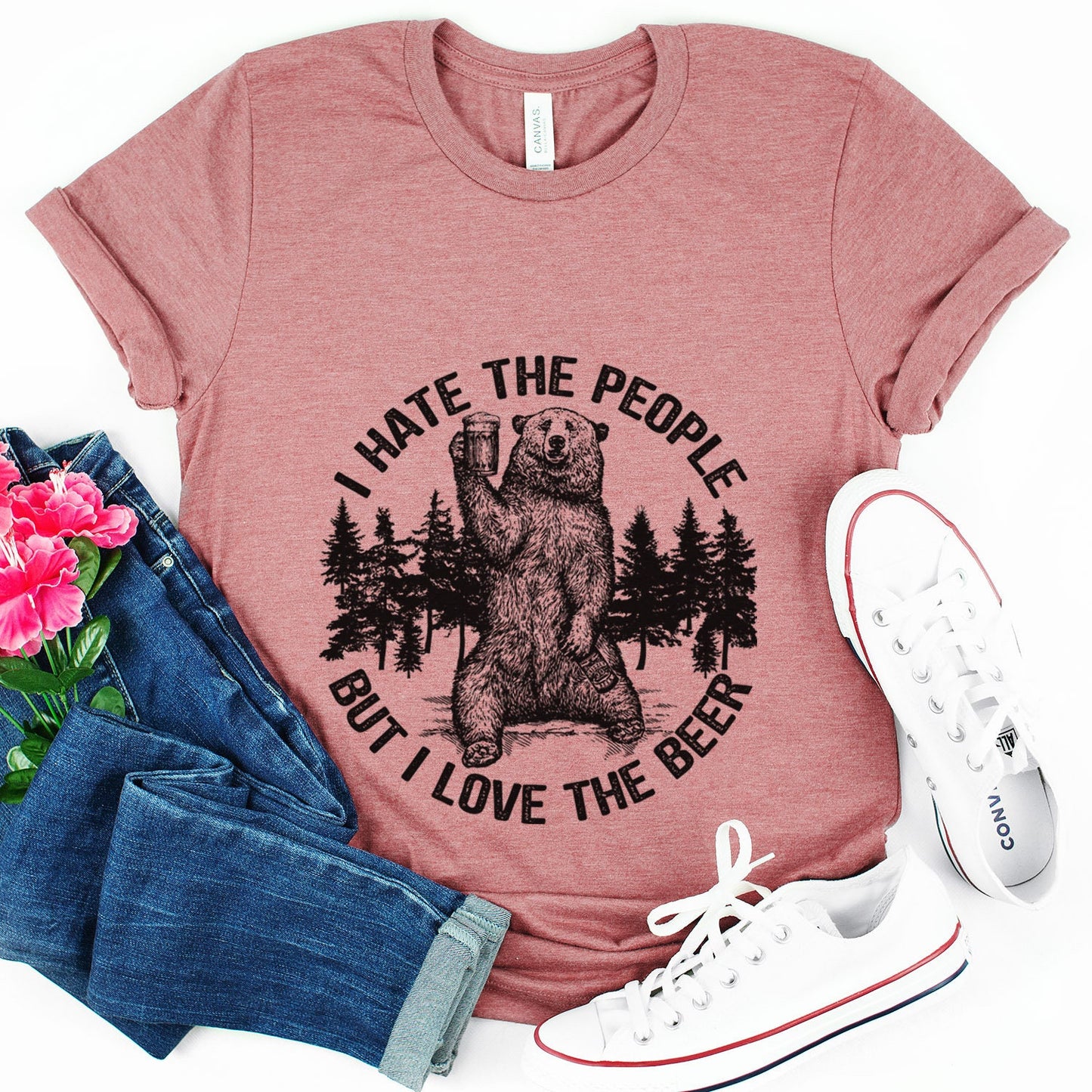 Bear Shirt, Shirt with Bear and Beer, I Hate People but I love the Beer T-shirt, Love Beer T-Shirt, Travel Shirt, Love Nature Shirt