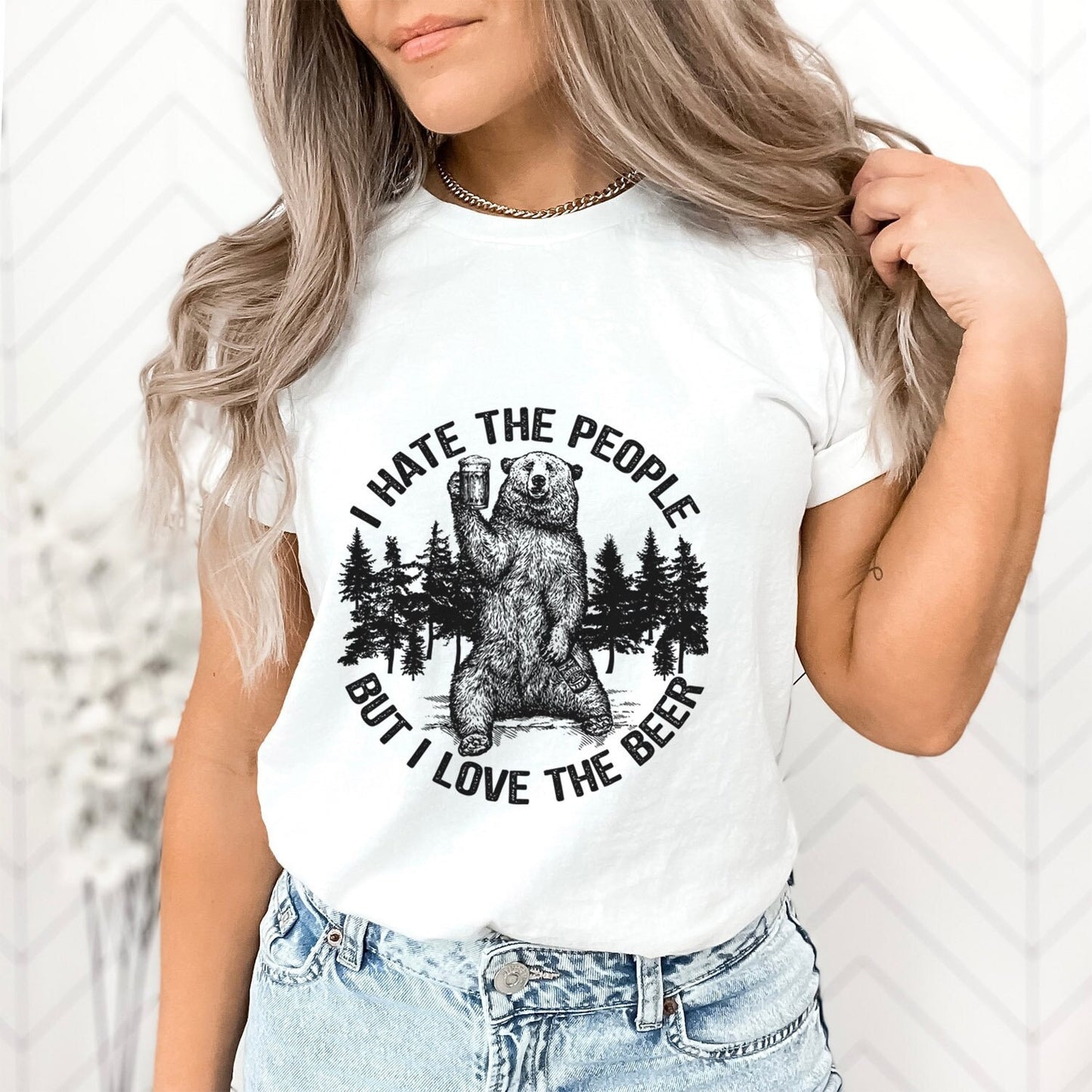 Bear Shirt, Shirt with Bear and Beer, I Hate People but I love the Beer T-shirt, Love Beer T-Shirt, Travel Shirt, Love Nature Shirt