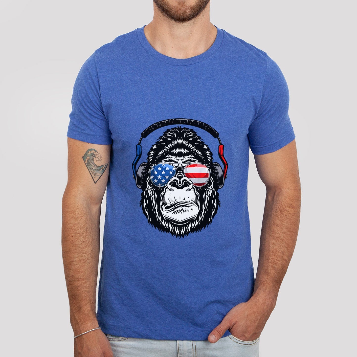 Gorilla Monkey Head T-shirt, Glasses Funny T-shirt, Independence Day Shirt, July 4th T-shirt, American Flag Shirt