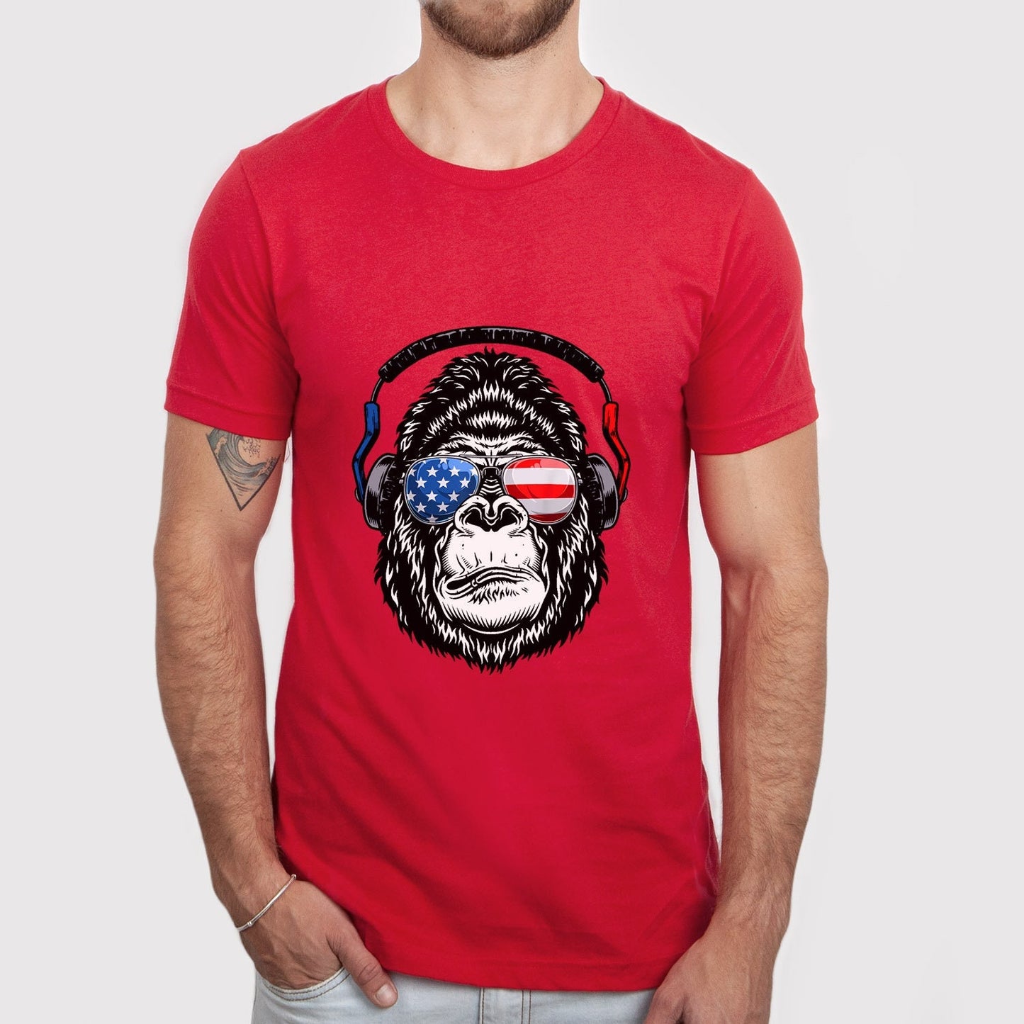 Gorilla Monkey Head T-shirt, Glasses Funny T-shirt, Independence Day Shirt, July 4th T-shirt, American Flag Shirt