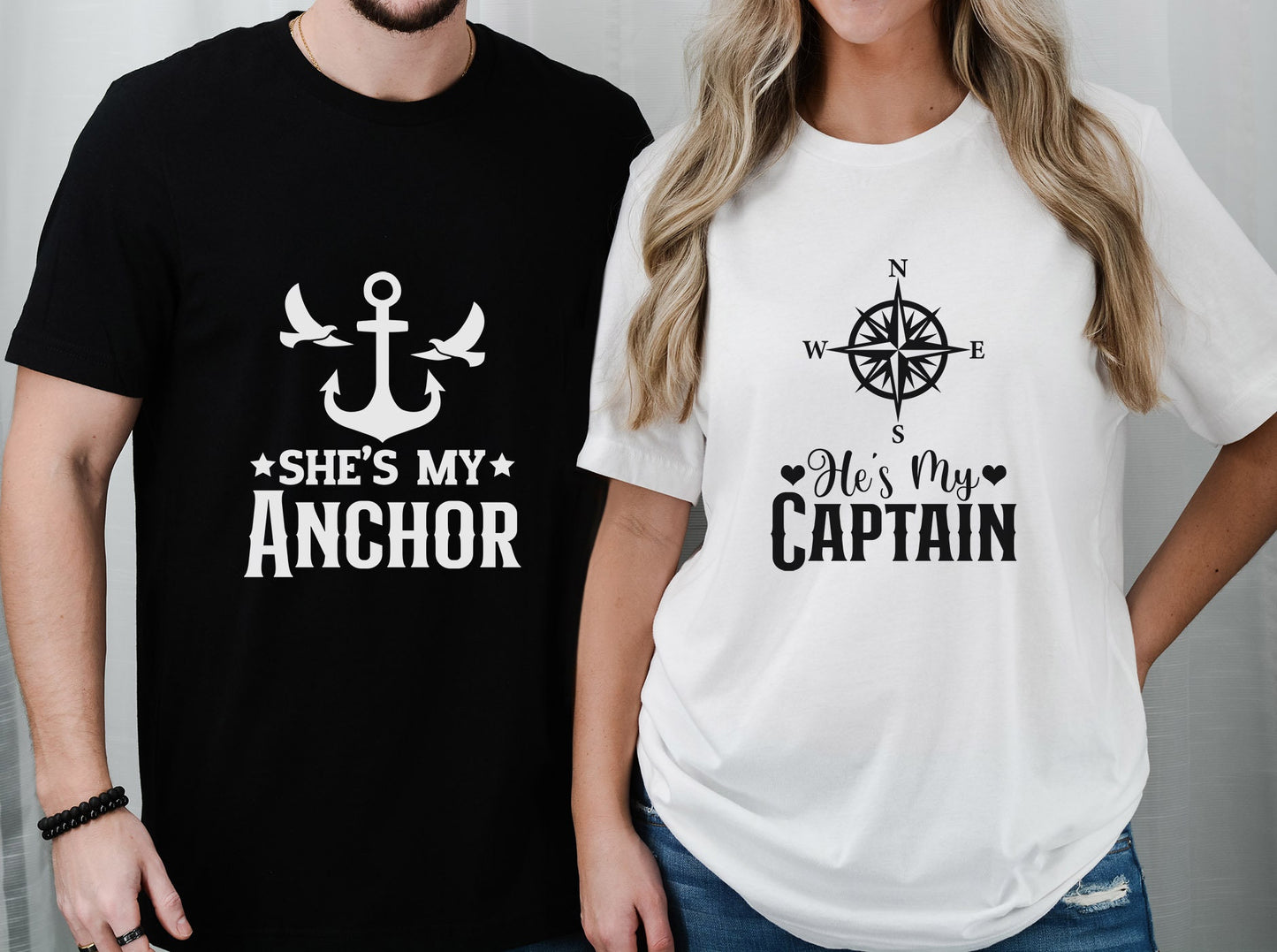 She's My Anchor, He's My Captain Matching Couples Shirts, Couples Valentine's DayT-shirt, Matching Anniversary Gift Shirt, Valentines Day