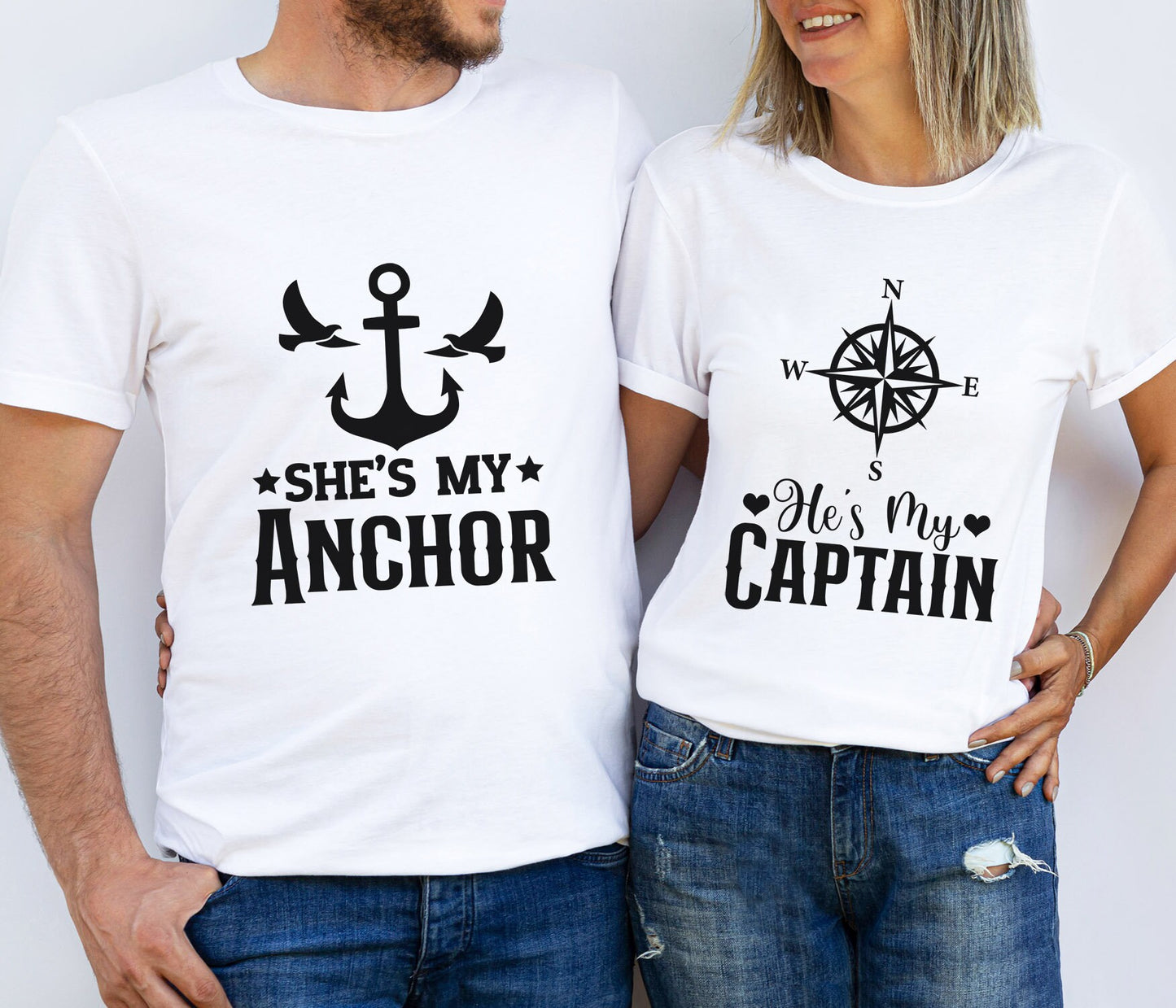 She's My Anchor, He's My Captain Matching Couples Shirts, Couples Valentine's DayT-shirt, Matching Anniversary Gift Shirt, Valentines Day