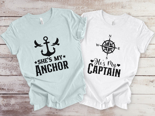 Elle est mon ancre, il est mon capitaine T-shirts assortis pour couples, T-shirt de Saint-Valentin pour couples, T-shirt cadeau d'anniversaire assorti, Saint-Valentin