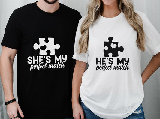 Passende Paar-Shirts, She es My Perfect Match Shirt, He es My Perfect Match Shirt, Passendes Geschenk-Shirt zum Jahrestag, Geschenk zum Valentinstag