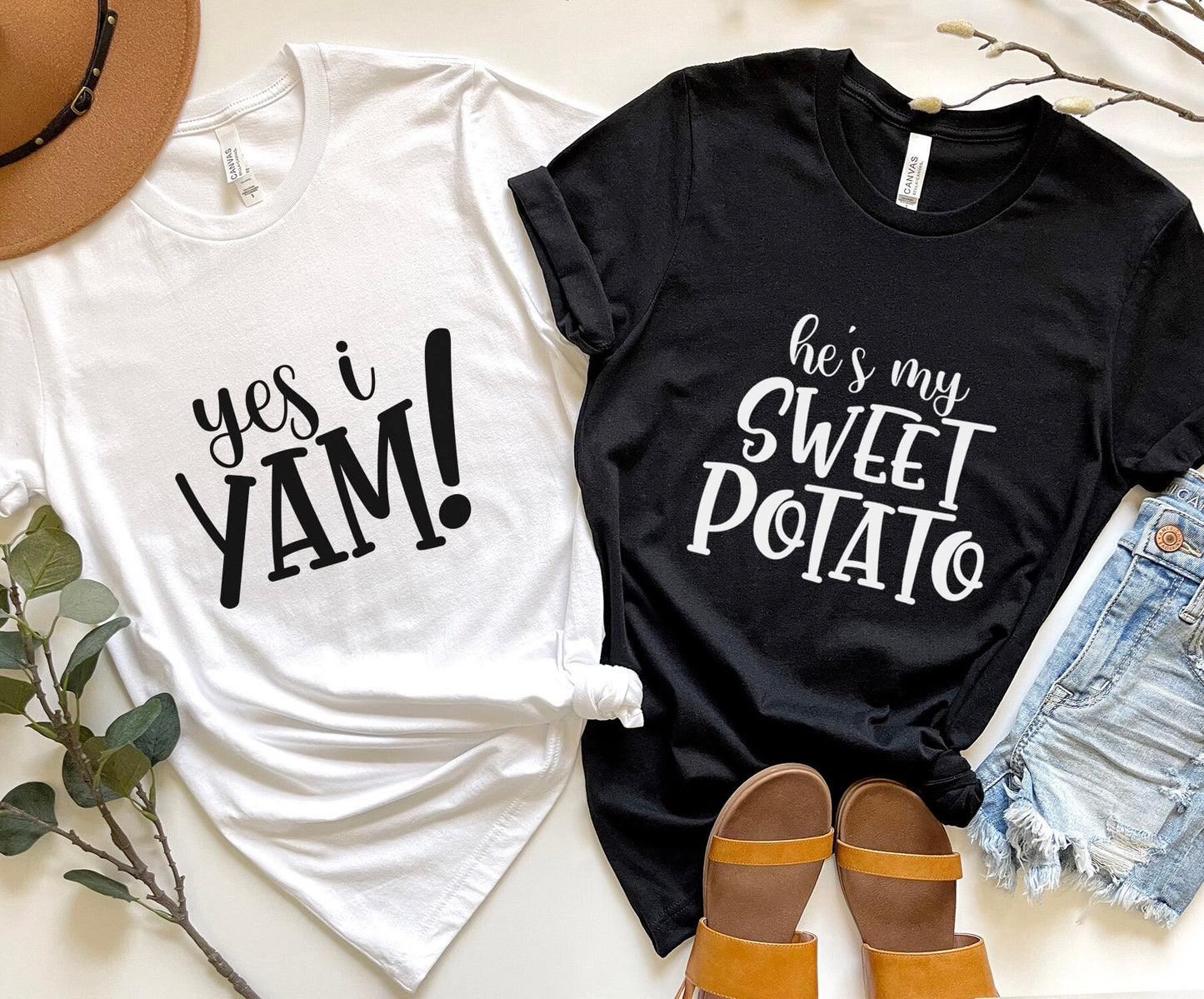 T-shirts assortis pour Thanksgiving, c'est ma patate douce, oui, je suis une patate douce, t-shirts assortis pour couples, t-shirts cadeaux de Saint-Valentin, t-shirts cadeaux d'anniversaire