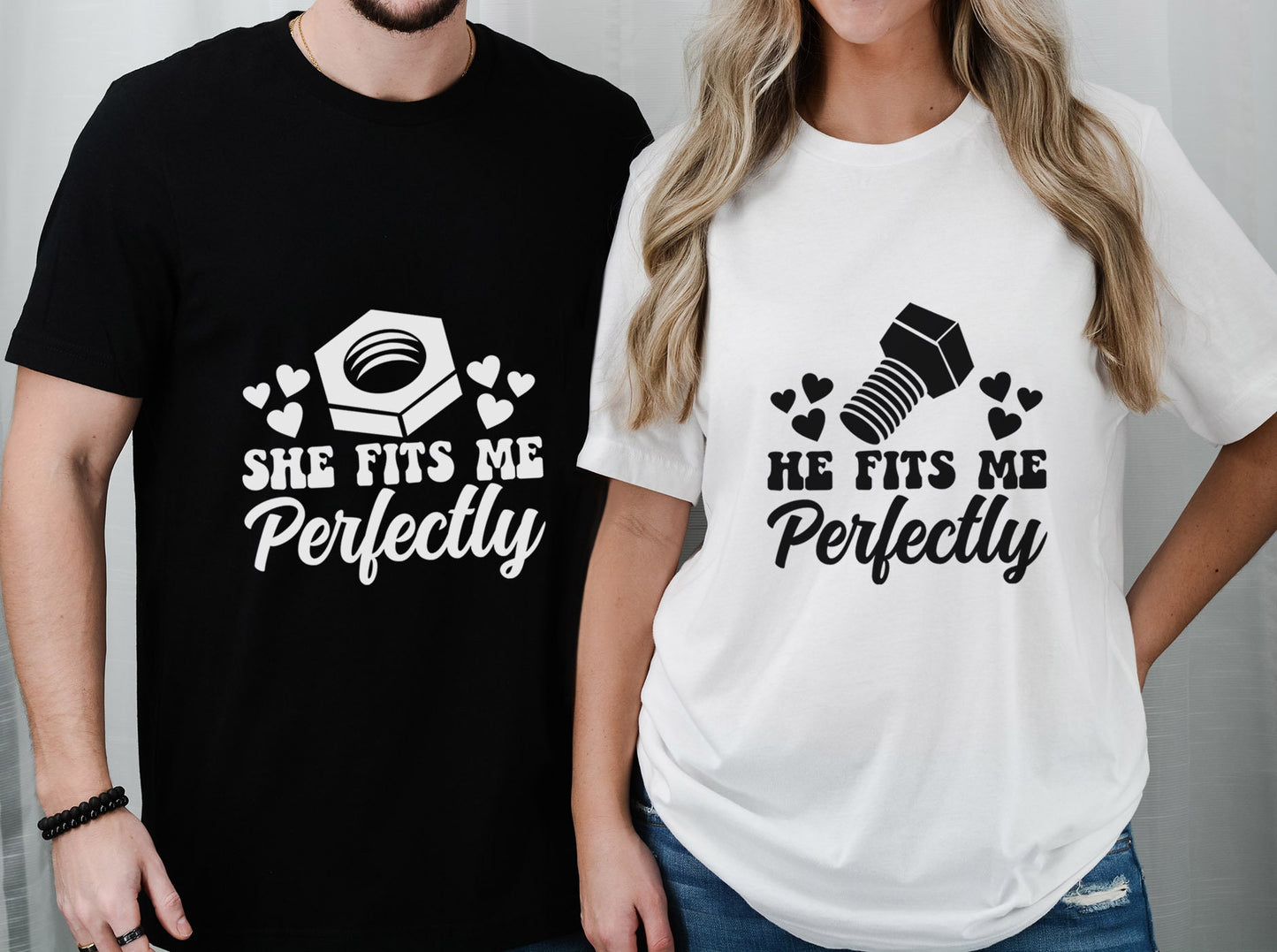 Funny Matching Couples Shirts, She He Fits Me Perfectly T-shirt, Tshirt for Couple, Valentine's Day Gift Shirt, Matching Anniversary Shirts