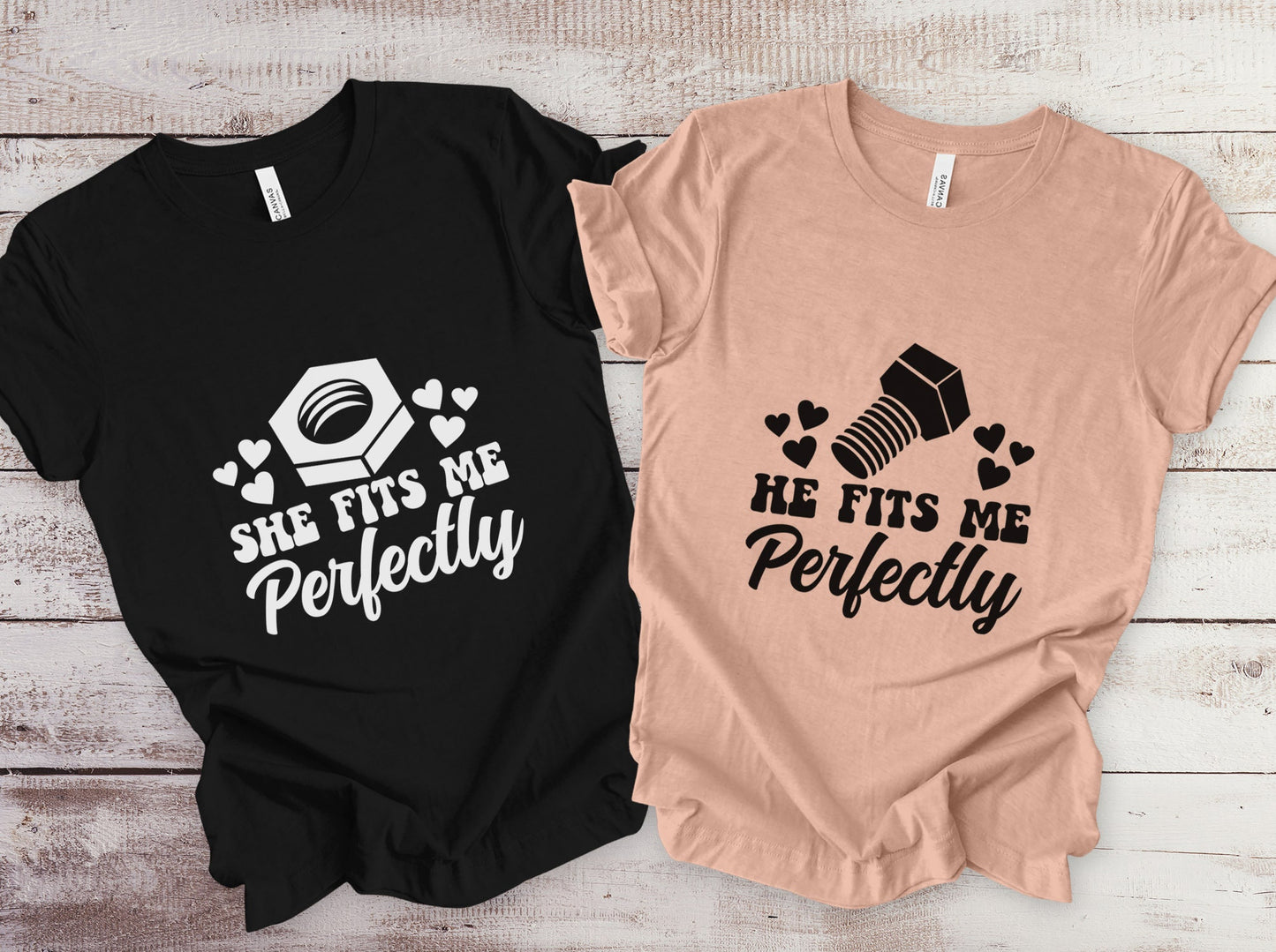 Funny Matching Couples Shirts, She He Fits Me Perfectly T-shirt, Tshirt for Couple, Valentine's Day Gift Shirt, Matching Anniversary Shirts