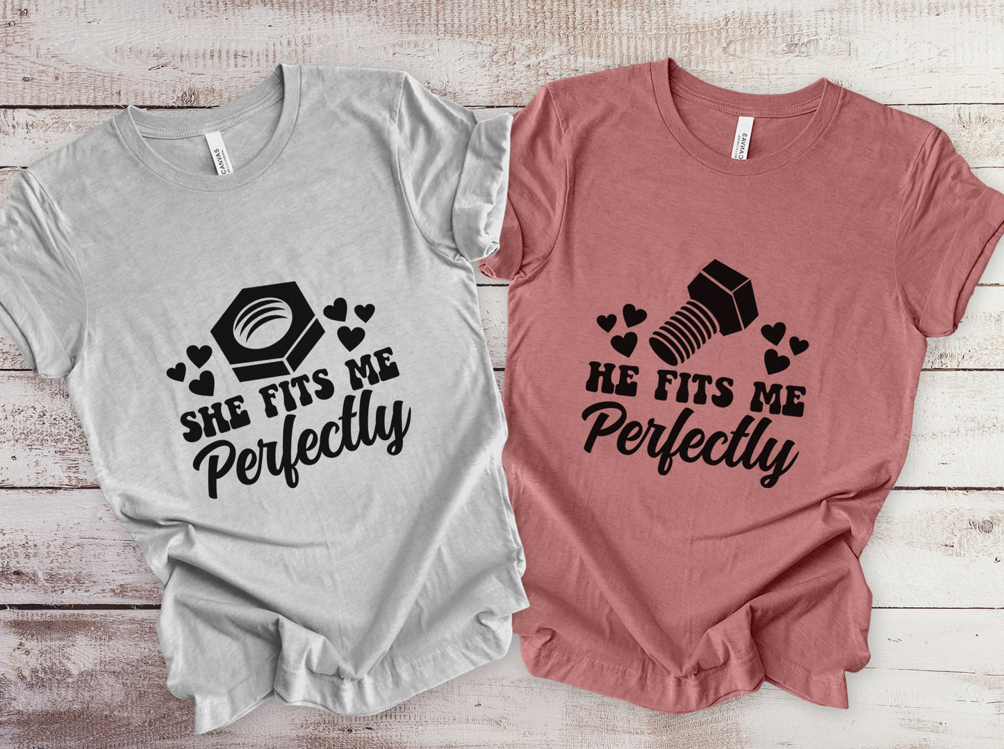 Funny Matching Couples Shirts, She He Fits Me Perfectly T-shirt, Tshirt for Couple, Valentine's Day Gift Shirt, Matching Anniversary Shirts