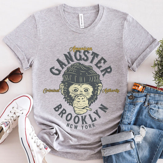 Monkey T-shirt, Street Wear T-shirt, Gangster Monkey Shirt, Funny Monkey T-shirt, Brooklyn New York Gangster Monkey Shirt