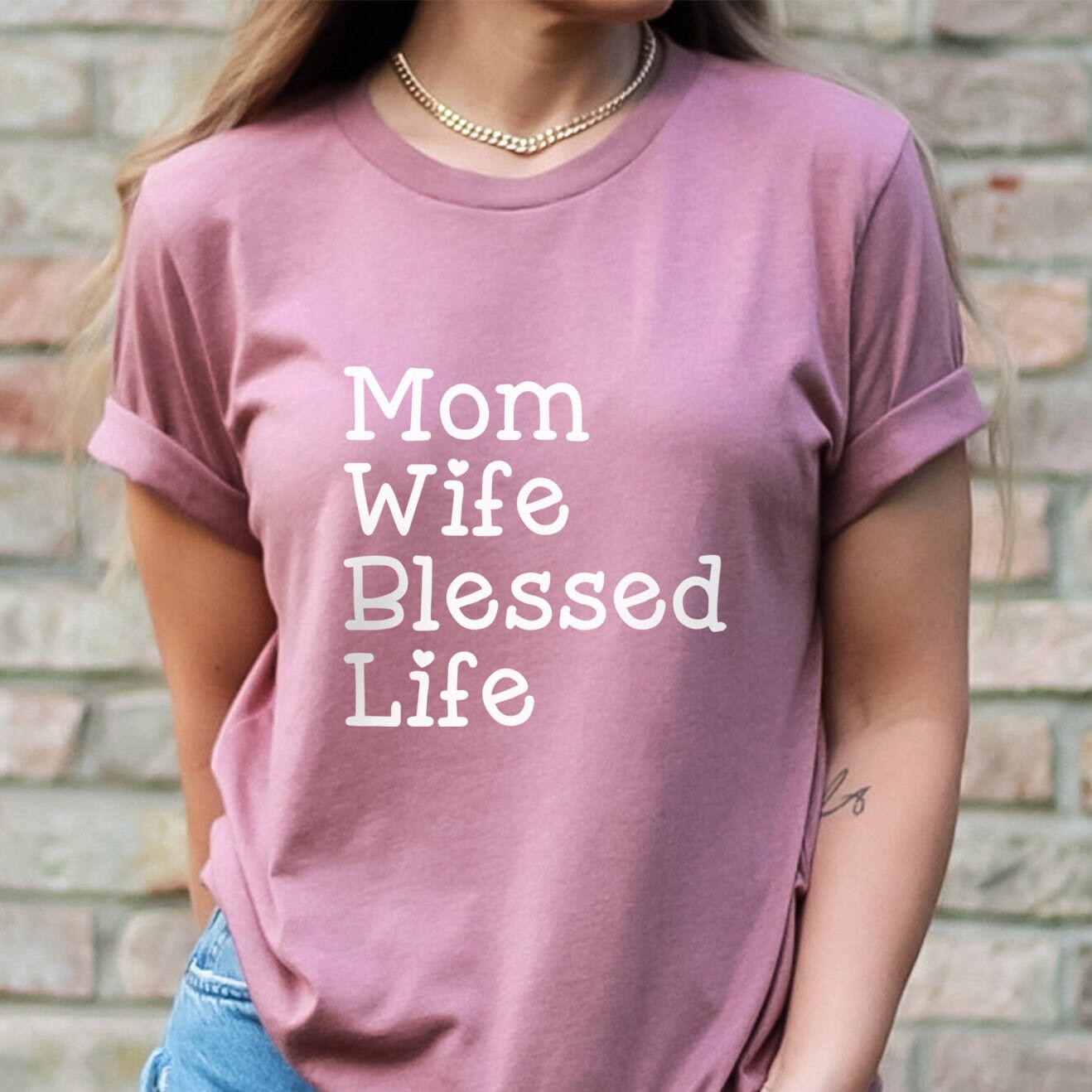 T-Shirt „Mom Wife Blessed Life“, T-Shirt „Mom Life“, Geschenk-Shirt für Mama, Muttertagsgeschenk-Shirt, Shirt für Mütter, Gesegnetes Mama-Shirt