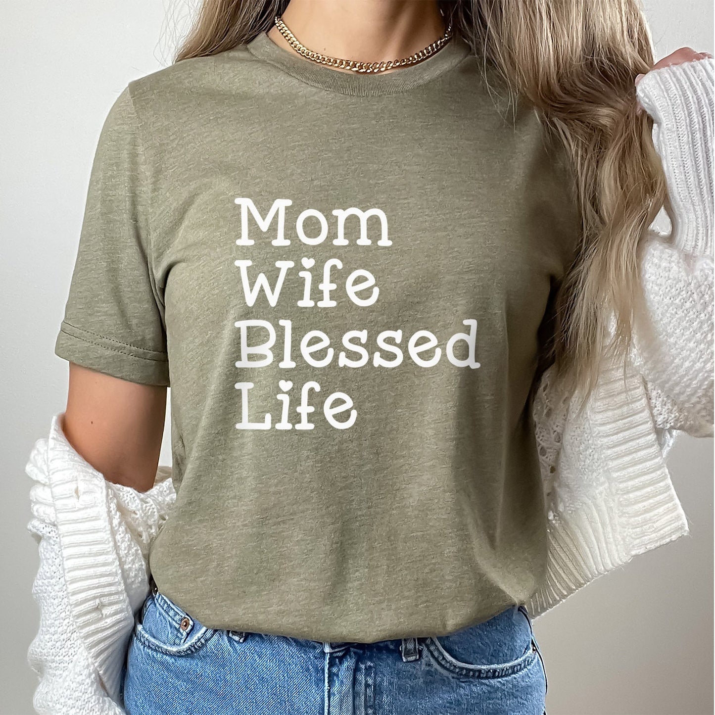 T-Shirt „Mom Wife Blessed Life“, T-Shirt „Mom Life“, Geschenk-Shirt für Mama, Muttertagsgeschenk-Shirt, Shirt für Mütter, Gesegnetes Mama-Shirt