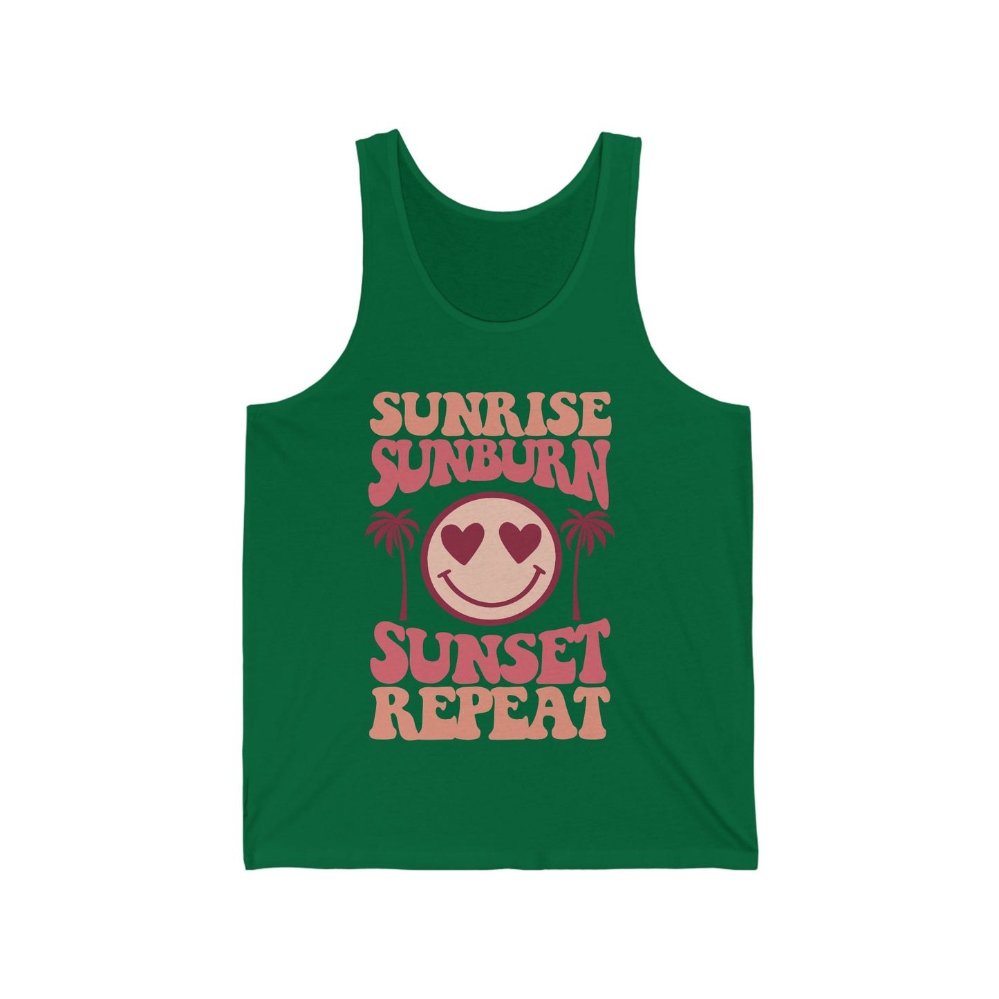 Summer Tank Top, Beach Tank for Women, Retro Shirt, Sunrise Sunburn Sunset Repeat Tank, Vacation Shirt, Tank for Women, Smiley Face Tee