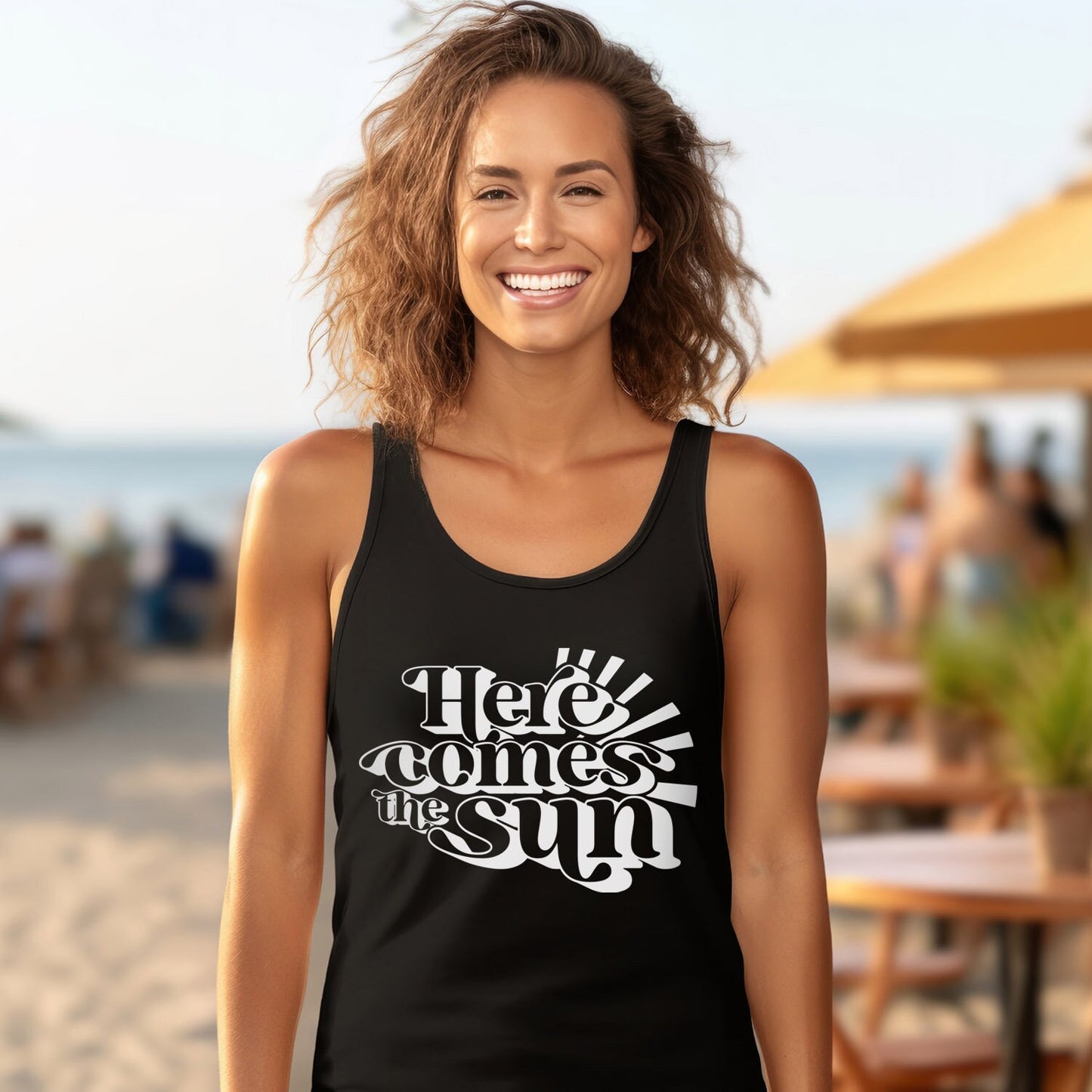 Here Comes the Sun Tank Top, Beach Muscle Tank, Beach Top, Summer Shirts, Beach Shirts, Vacation Shirt, Holiday Shirt