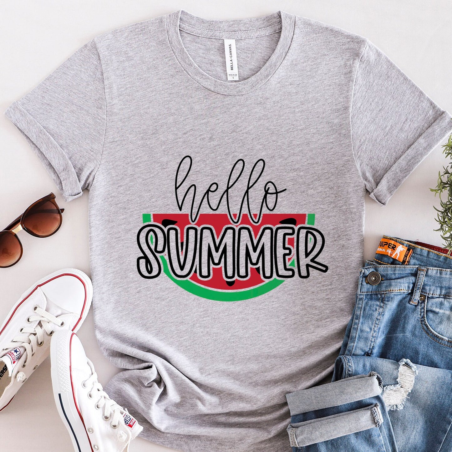 Hello Summer T-shirt, Watermelon T-shirt, Beach Shirt, Summer Shirt, Vacation Shirt, Sun and Beach Shirt, Holiday Gift Shirt