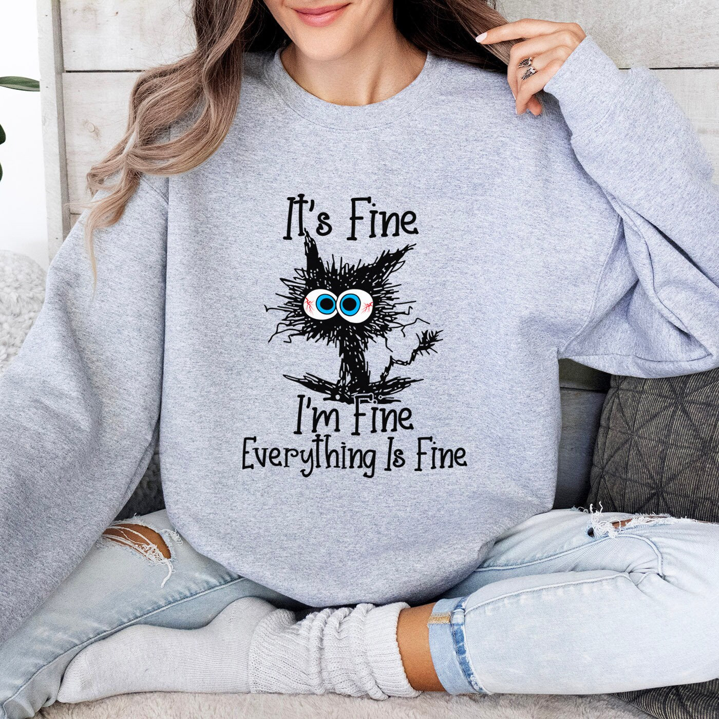 It es Fine Everything is Fine Sweatshirt, It es Fine I am Fine Cat Sweatshirt, Sarkastisches Lustiges Katzenshirt, I am Fine Cat Geschenk Sweatshirt