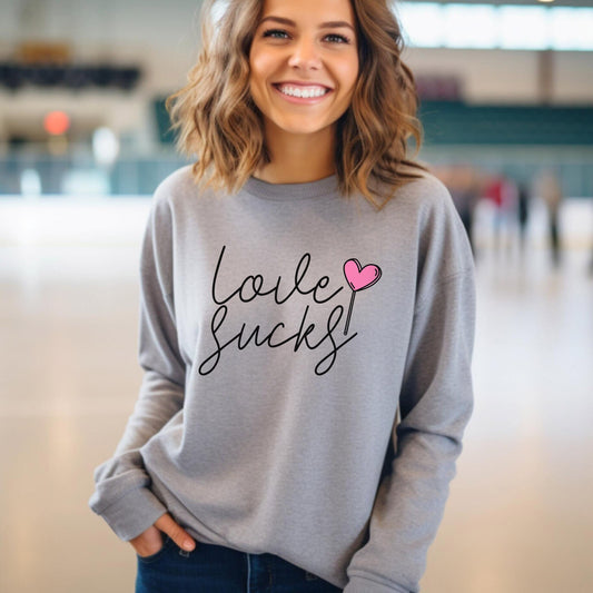 Love Sucks Funny Valentine Sweatshirt, Valentines Day Shirt, Long Sleeves Shirt, Lollipop Sugar Shirt, Anti Valentines Day Shirt