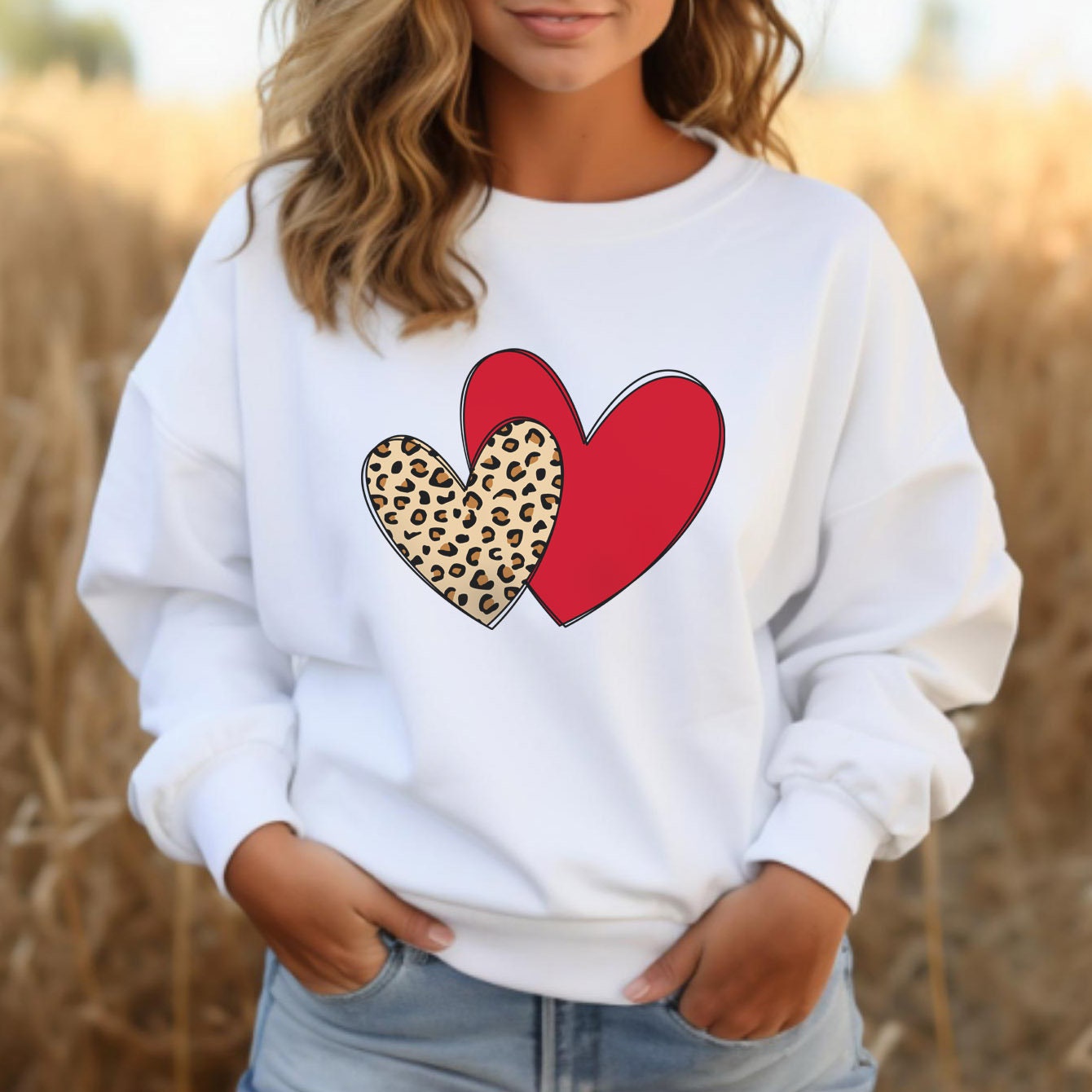 Valentinstag Herzen Sweatshirt, Leopard Print Valentinstag Geschenk Shirt, Valentinstag Shirts für Frauen, Herz Valentinstag Shirt