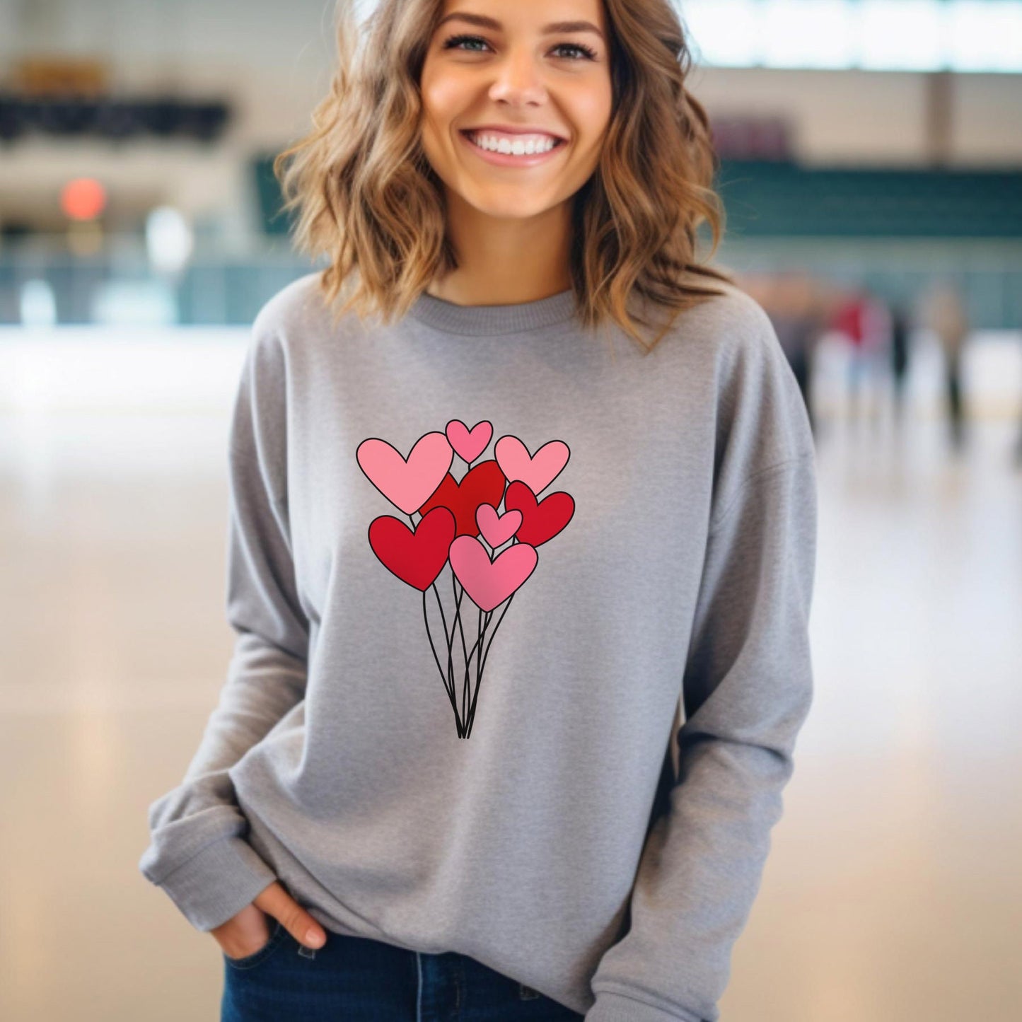 Sweat-shirt avec ballons en forme de cœur, cadeau de Saint-Valentin avec cœurs, chemises de Saint-Valentin pour femme, chemise de Saint-Valentin avec cœur, cadeau pour elle