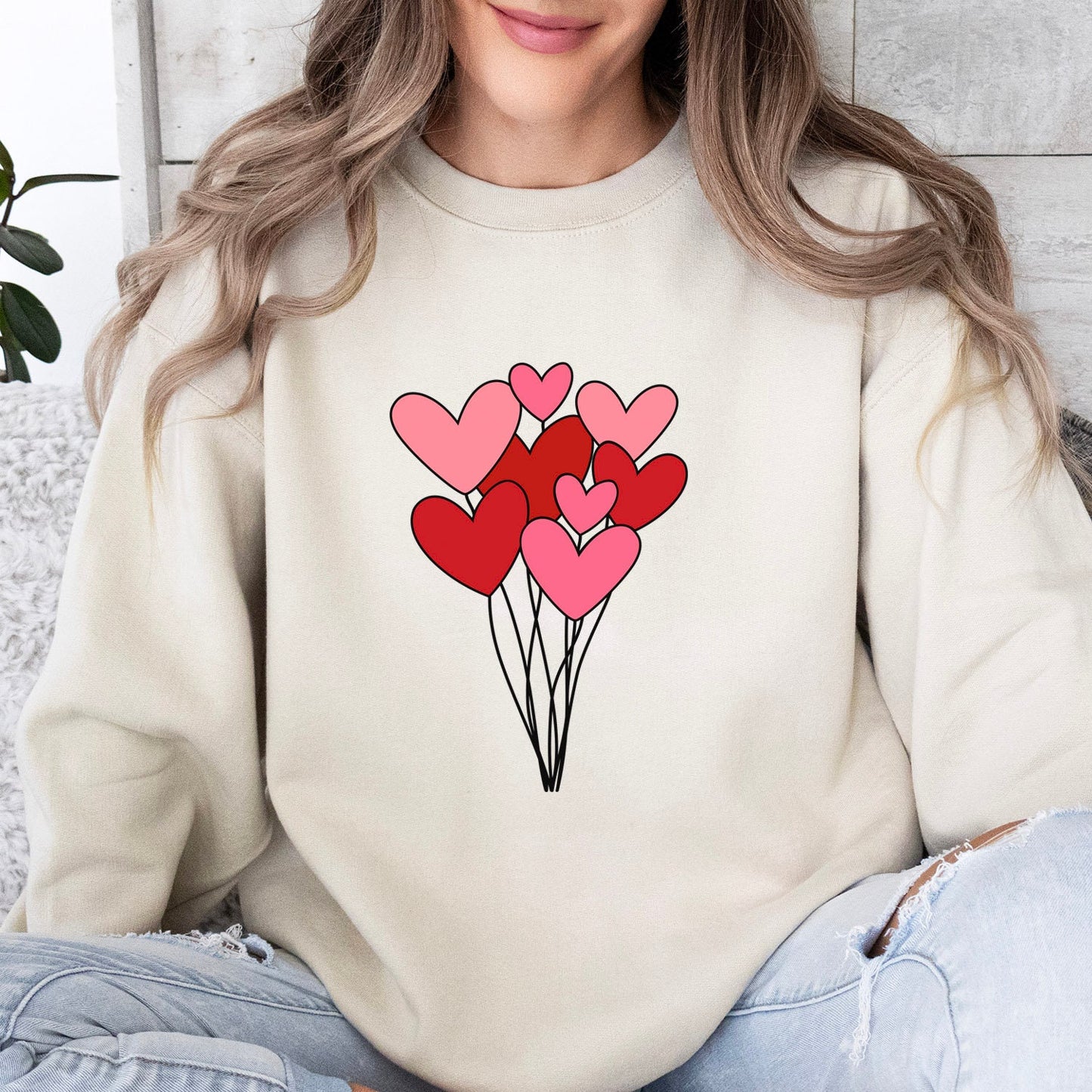 Sweat-shirt avec ballons en forme de cœur, cadeau de Saint-Valentin avec cœurs, chemises de Saint-Valentin pour femme, chemise de Saint-Valentin avec cœur, cadeau pour elle