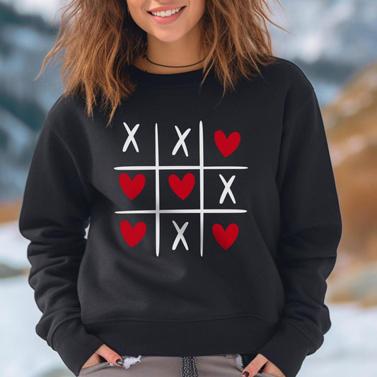 Tic Tac Toe Valentinstag Herzen Sweatshirt, Valentinstag Geschenk Langarm Shirt, Shirt mit Herzen zum Valentinstag, Geschenk für Sie