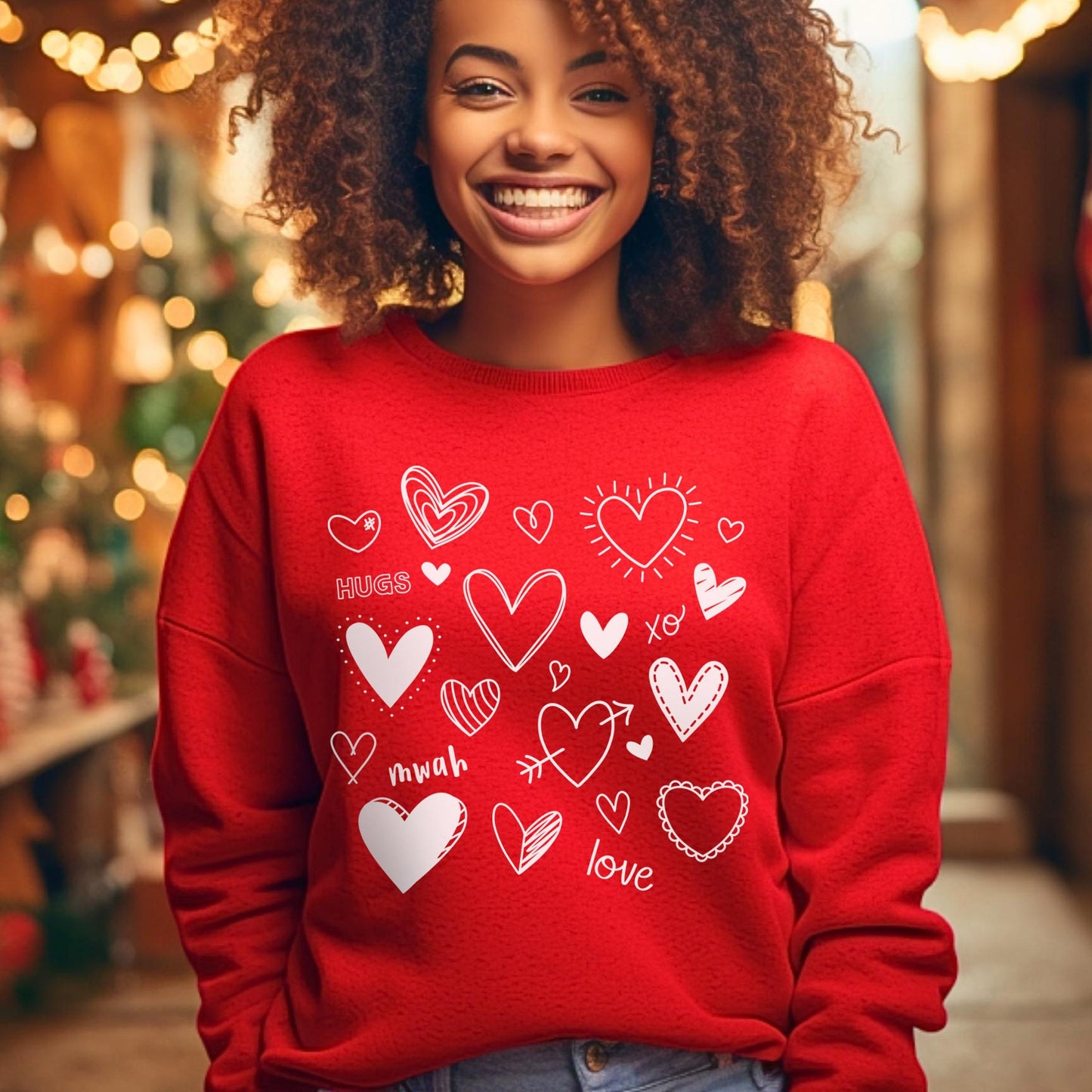 Love Hearts Collage Valentinstag Sweatshirt, Valentinstag Langarm Love Shirt mit Herzen, Love Shirt zum Valentinstag, Geschenk für Sie