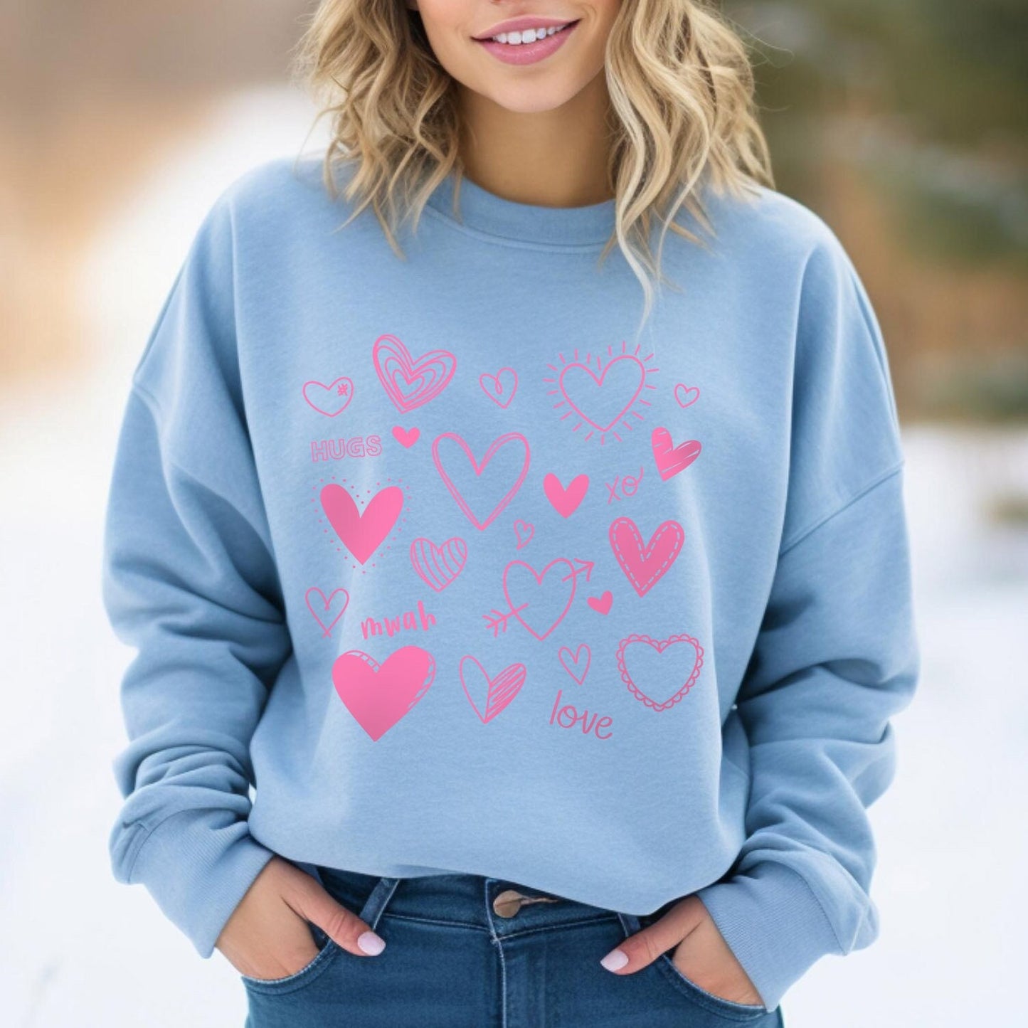 Love Hearts Collage Valentinstag Sweatshirt, Valentinstag Langarm Love Shirt mit Herzen, Love Shirt zum Valentinstag, Geschenk für Sie