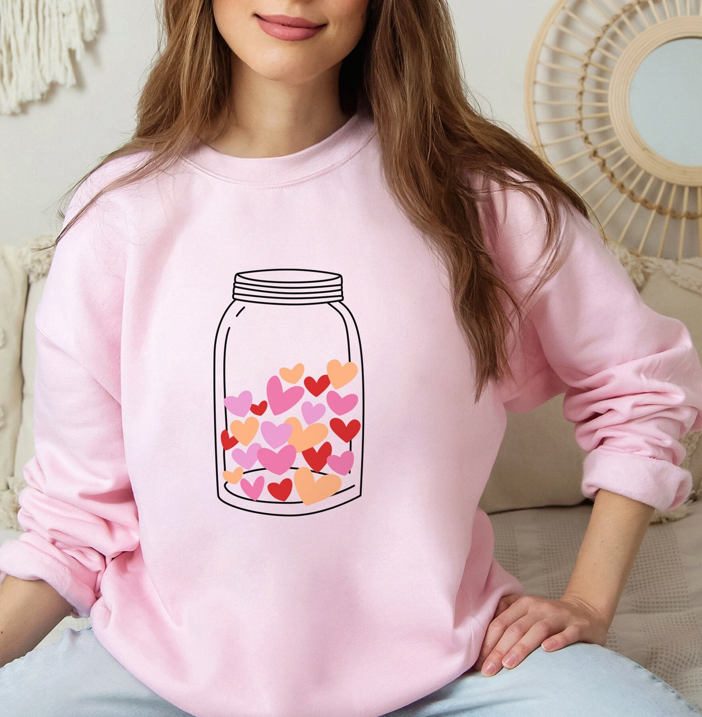 Jar with Valentine Hearts Sweatshirt, Hearts in a Jar Valentines Day Long Sleeves Love Shirt, Love Shirt for Valentines Day, Gift for Her