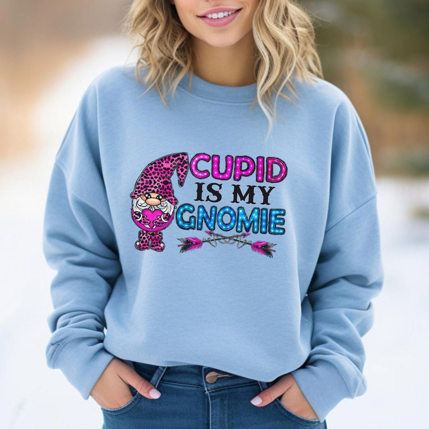 Cupid is my Gnome Valetines Sweatshirt, Valentines Day Gift Long Sleeve Shirt, Funny Valentines Day Shirt, Valentines Day Shirts for Woman