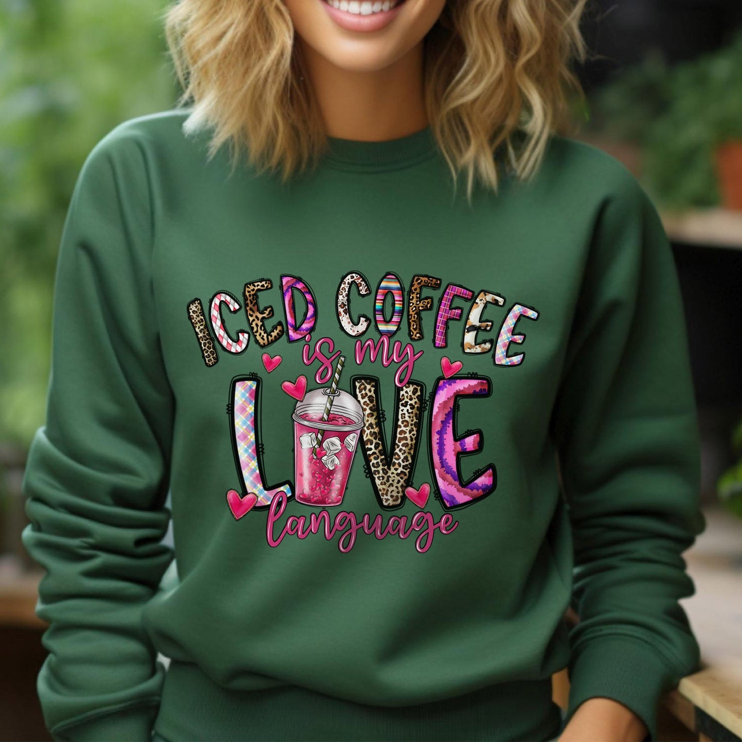 Le café glacé est mon langage d'amour, sweat-shirt à manches longues, cadeau de Saint-Valentin, chemise drôle de Saint-Valentin, chemise mignonne de Saint-Valentin