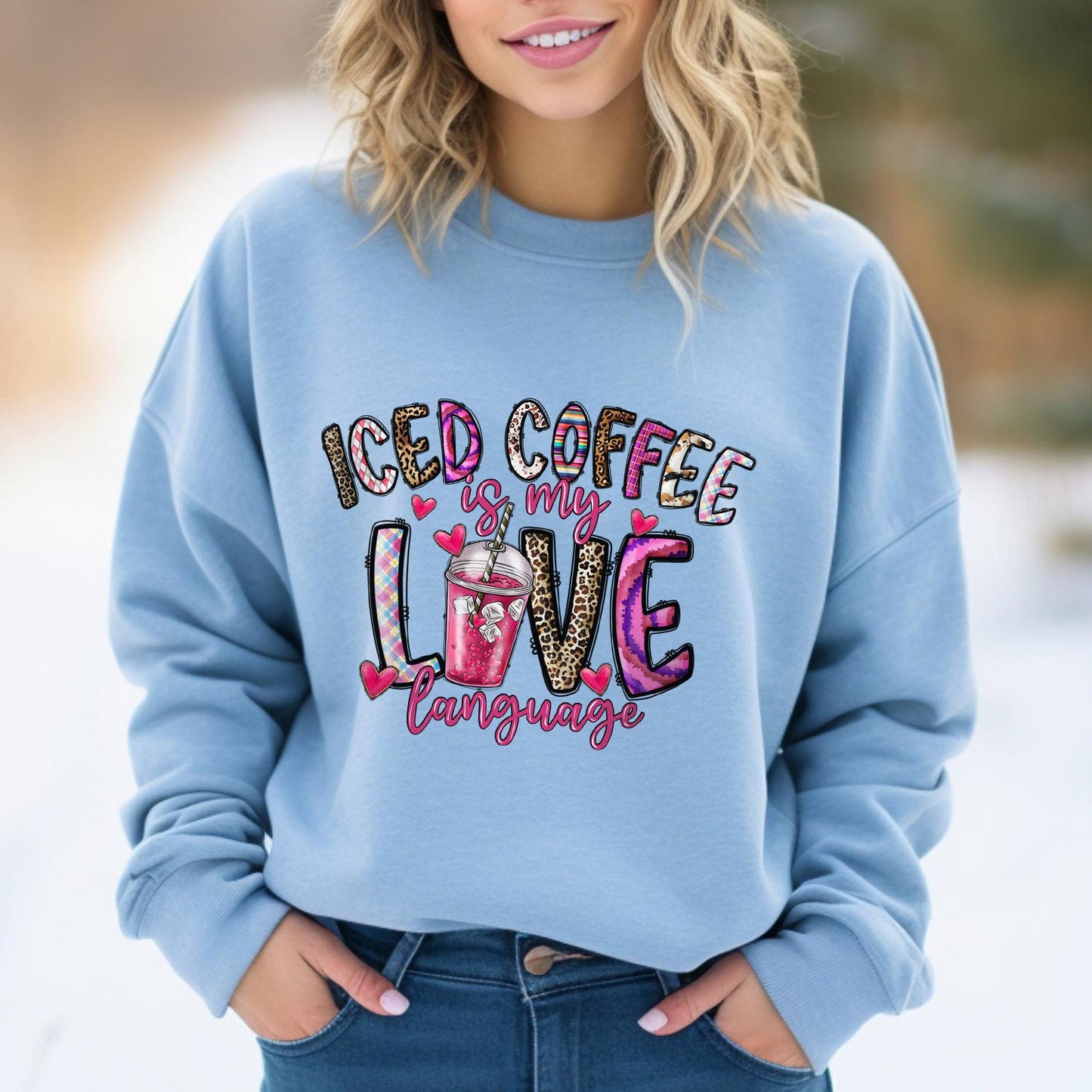 Iced Coffee is my Love Language Sweatshirt, Valentines Day Gift Long Sleeve Shirt, Funny Valentines Day Shirt, Cute Valentines Day Shirt