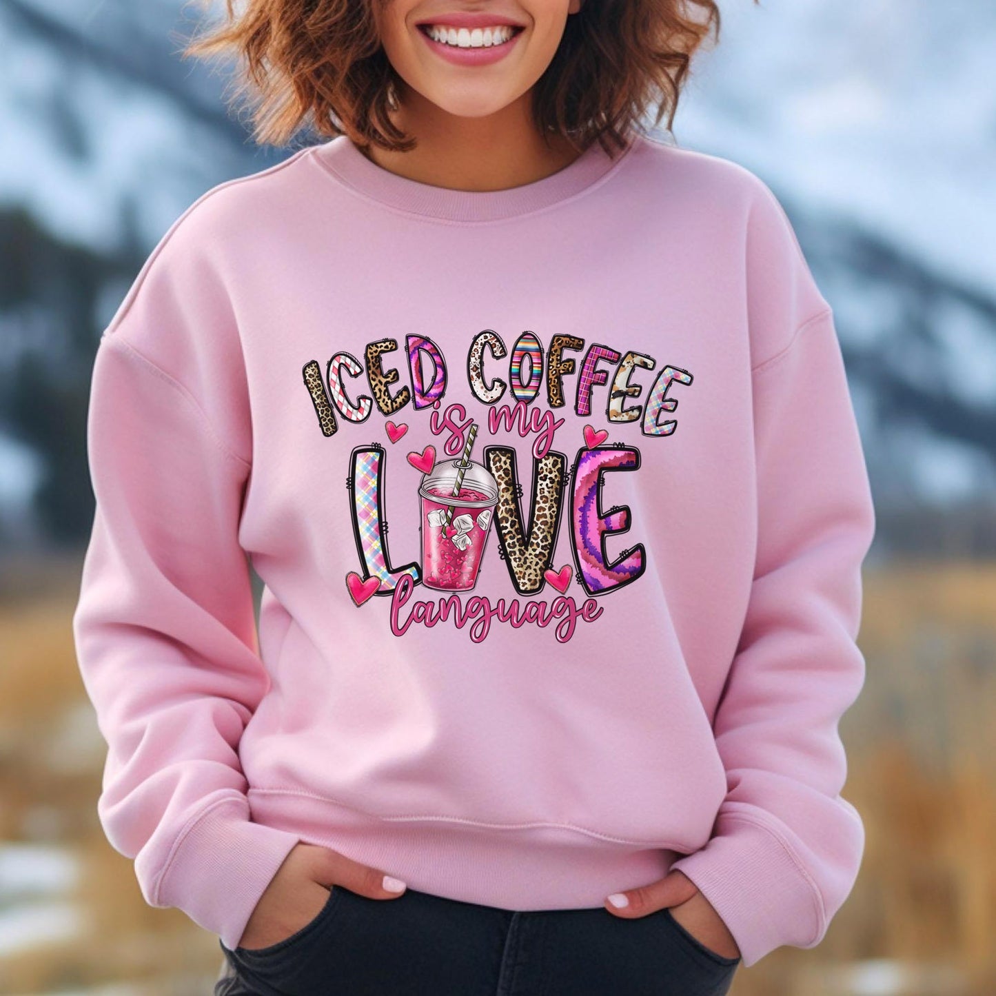 Le café glacé est mon langage d'amour, sweat-shirt à manches longues, cadeau de Saint-Valentin, chemise drôle de Saint-Valentin, chemise mignonne de Saint-Valentin