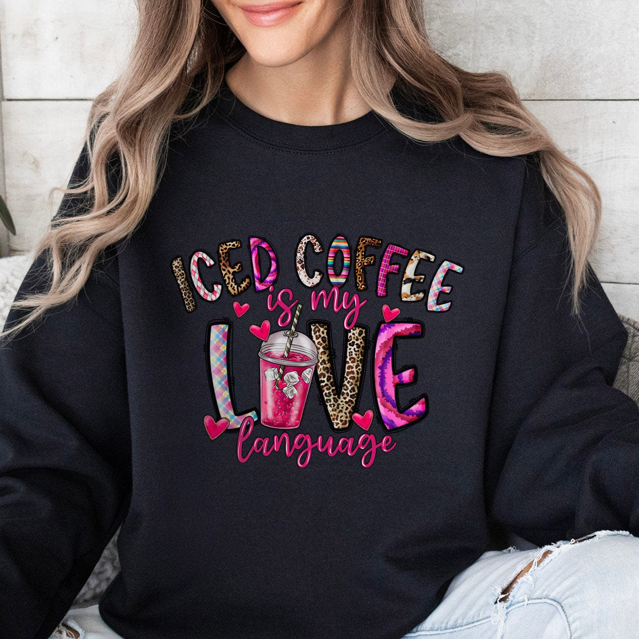 Iced Coffee is my Love Language Sweatshirt, Valentines Day Gift Long Sleeve Shirt, Funny Valentines Day Shirt, Cute Valentines Day Shirt