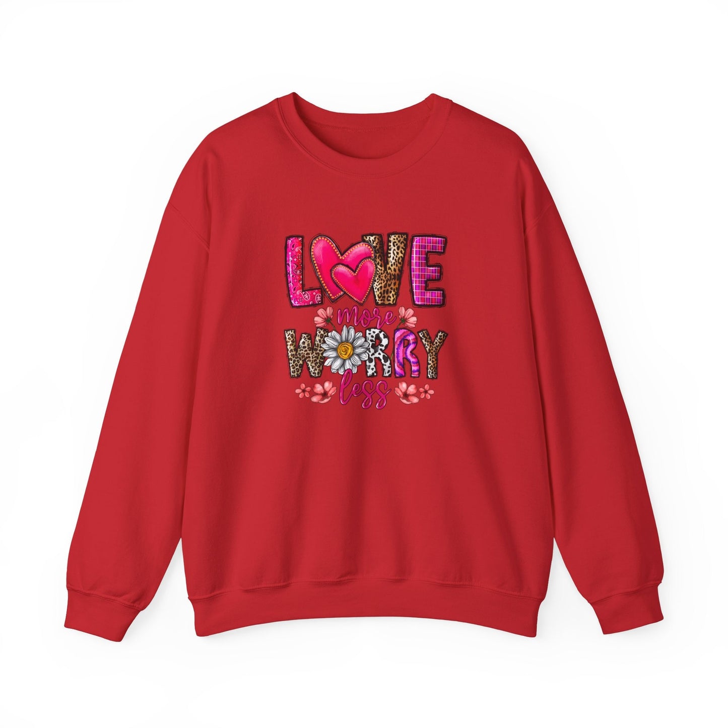 Sweat-shirt de Saint-Valentin Love More Worry Less, T-shirt d'amour à manches longues pour la Saint-Valentin, T-shirt avec cœur pour cadeau de Saint-Valentin pour elle