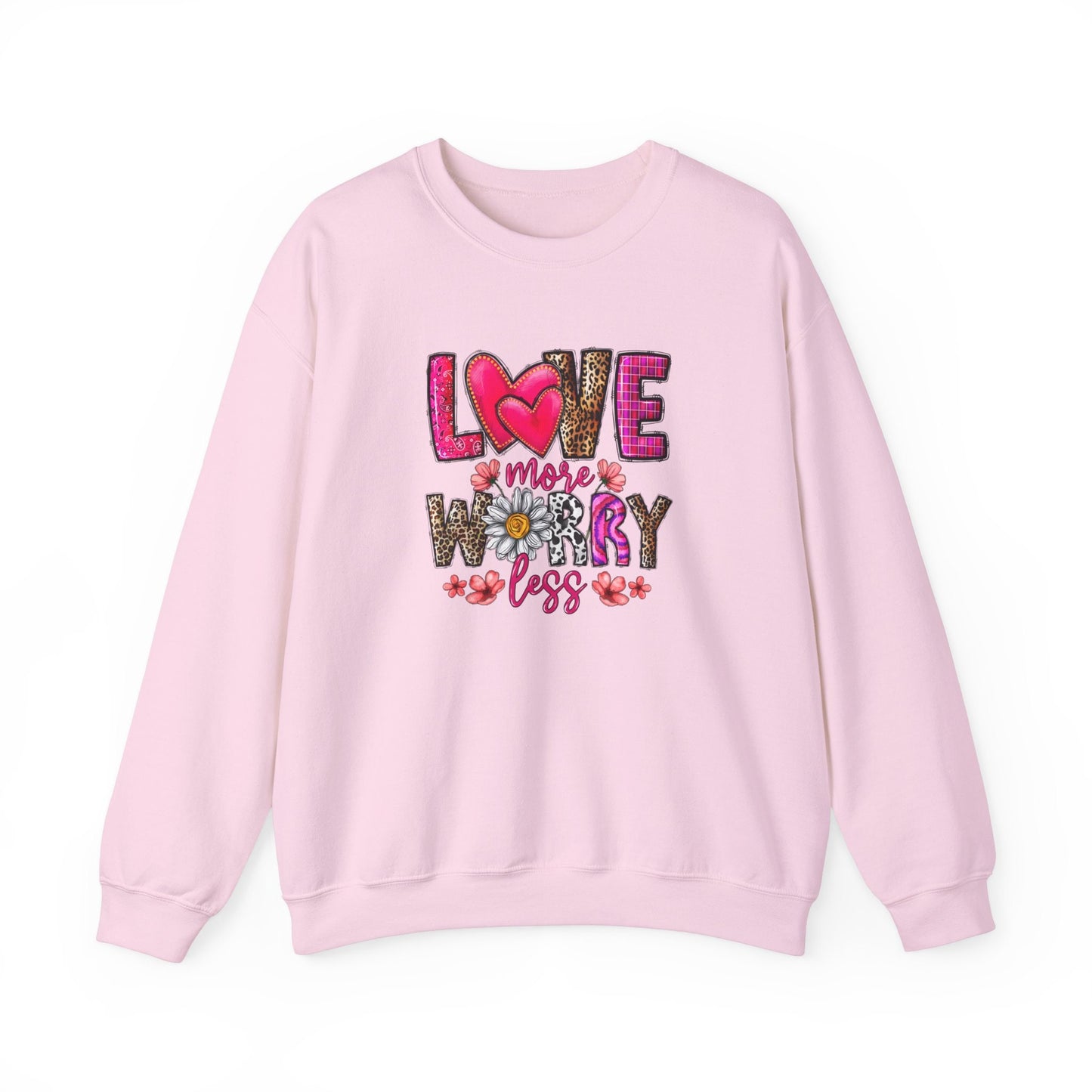 Love More Worry Less Valentinstag Sweatshirt, Valentinstag Langarm Liebesshirt, Shirt mit Herz als Valentinstag Geschenk für Sie