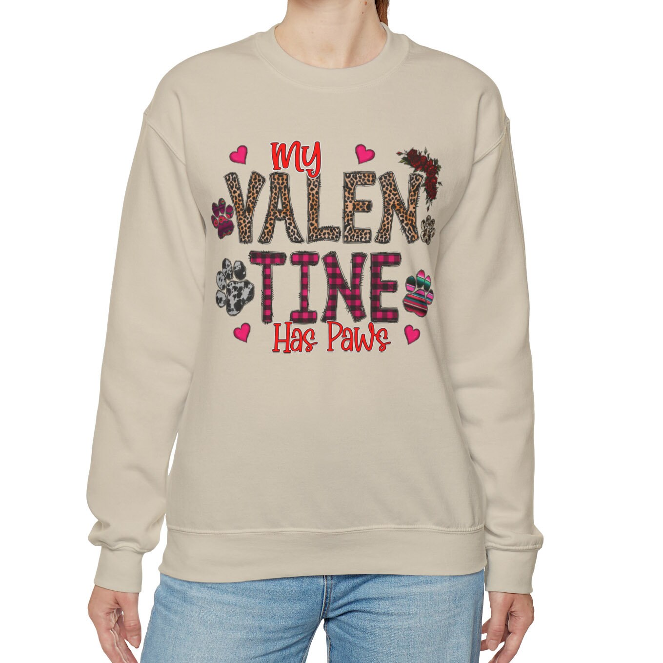 My Valentine has Paws Sweatshirt zum Valentinstag, Valentinstag Hundeliebhaber Langarm Geschenk Shirt, Katzenliebhaber Shirt zum Valentinstag