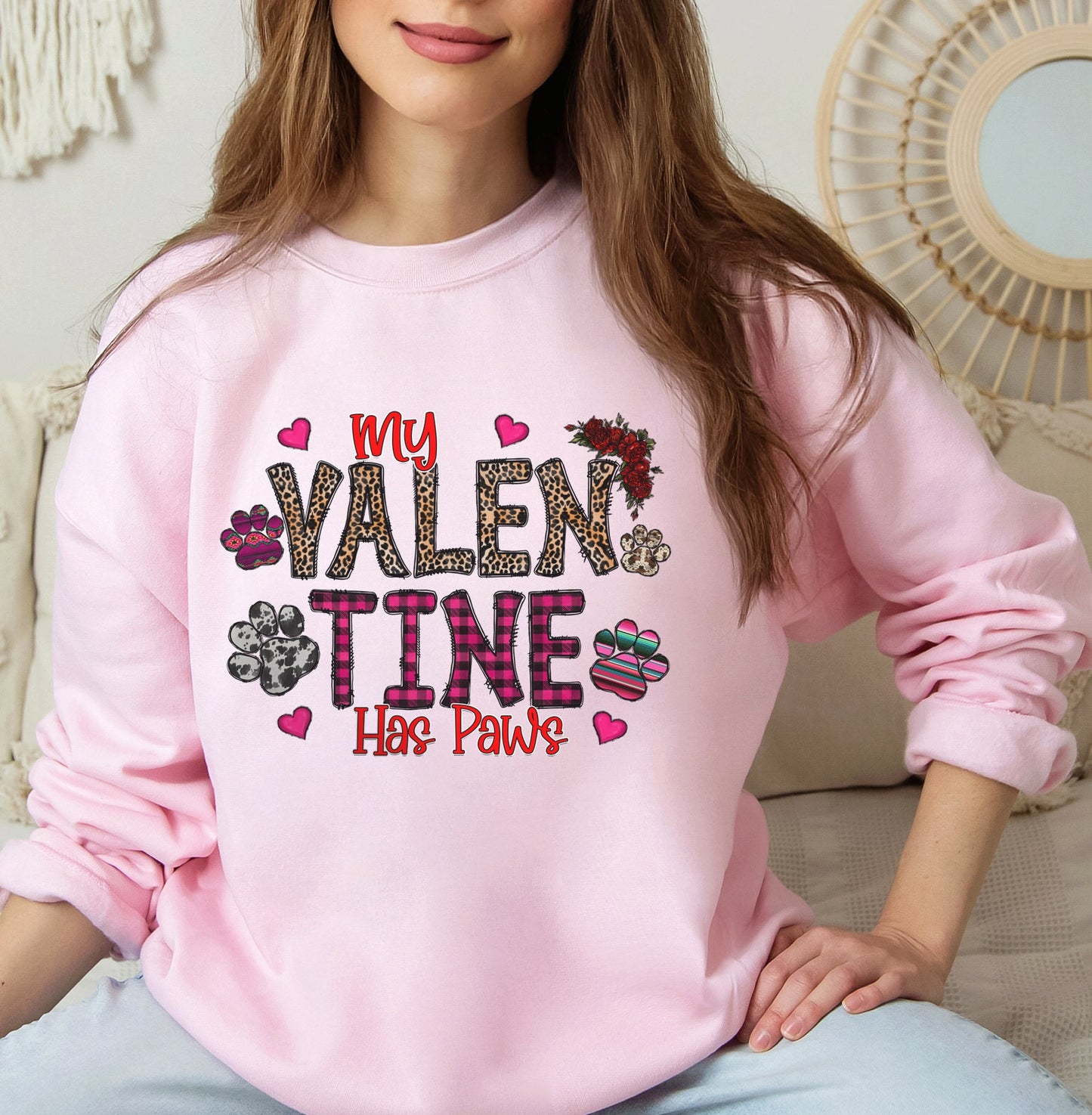 My Valentine has Paws Sweatshirt for Valentine's Day, Valentines Day Dog Lover Long Sleeves Gift Shirt, Cat Lovers Shirt for Valentines